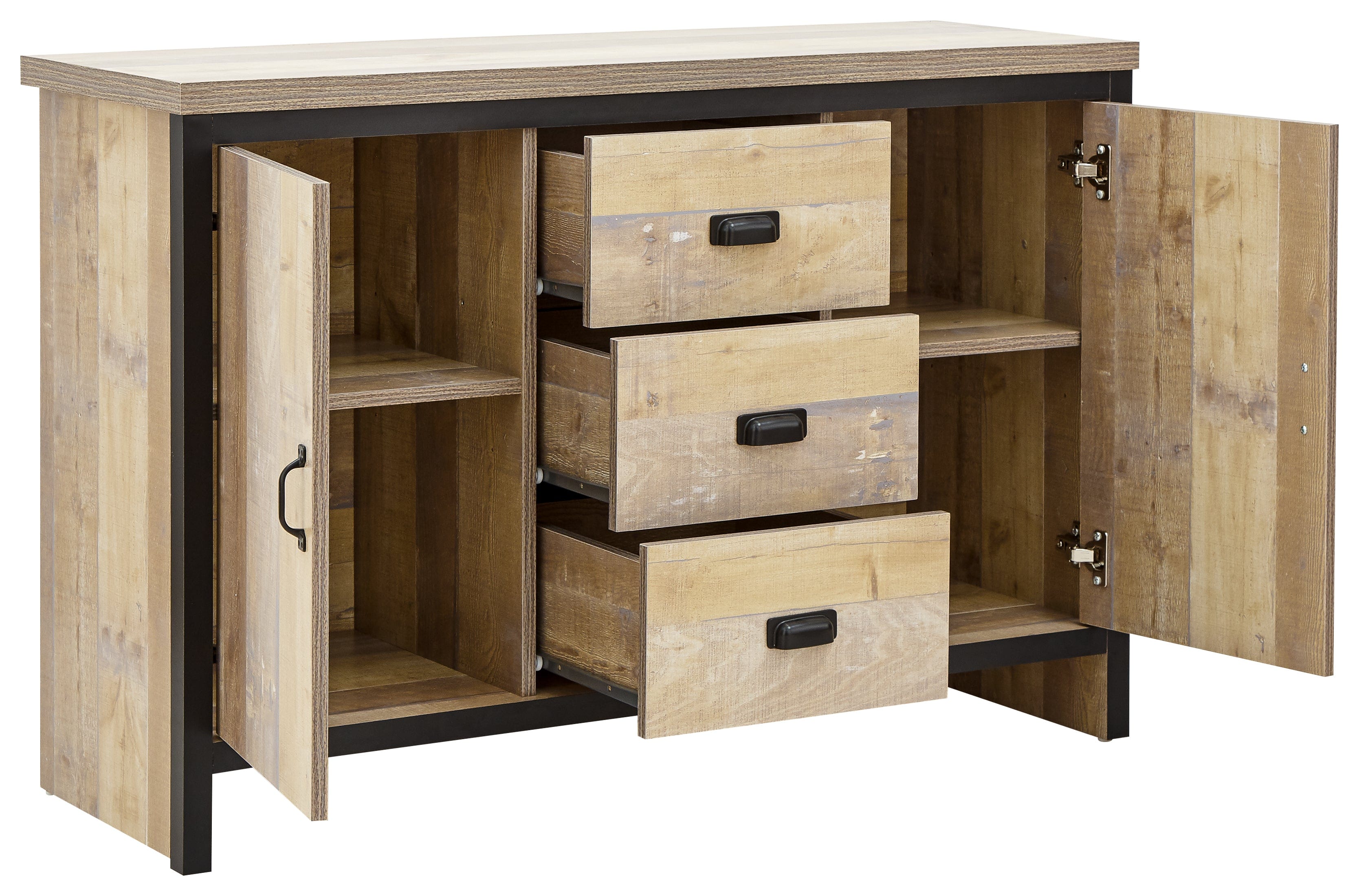 GFW Sideboard Boston 2 Door 3 Drawer Sideboard Oak Bed Kings