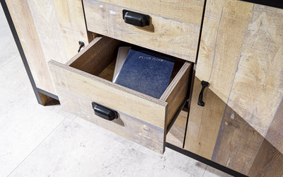 GFW Sideboard Boston 2 Door 3 Drawer Sideboard Oak Bed Kings
