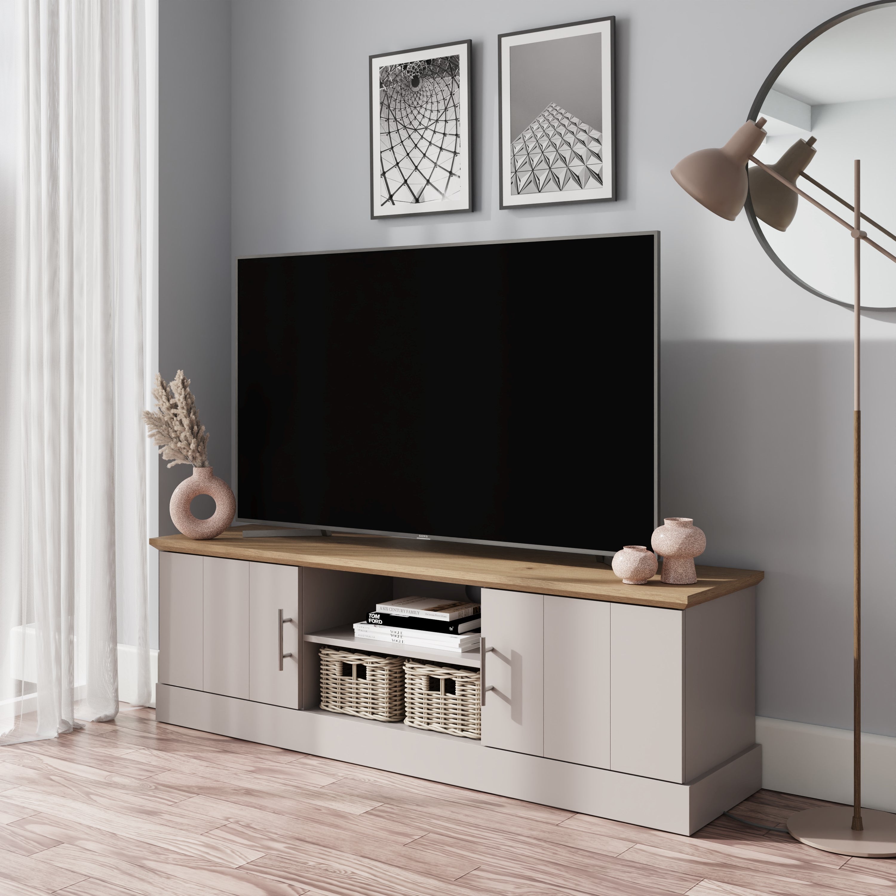 Kendal Large TV Unit Grey – GFW, view 2