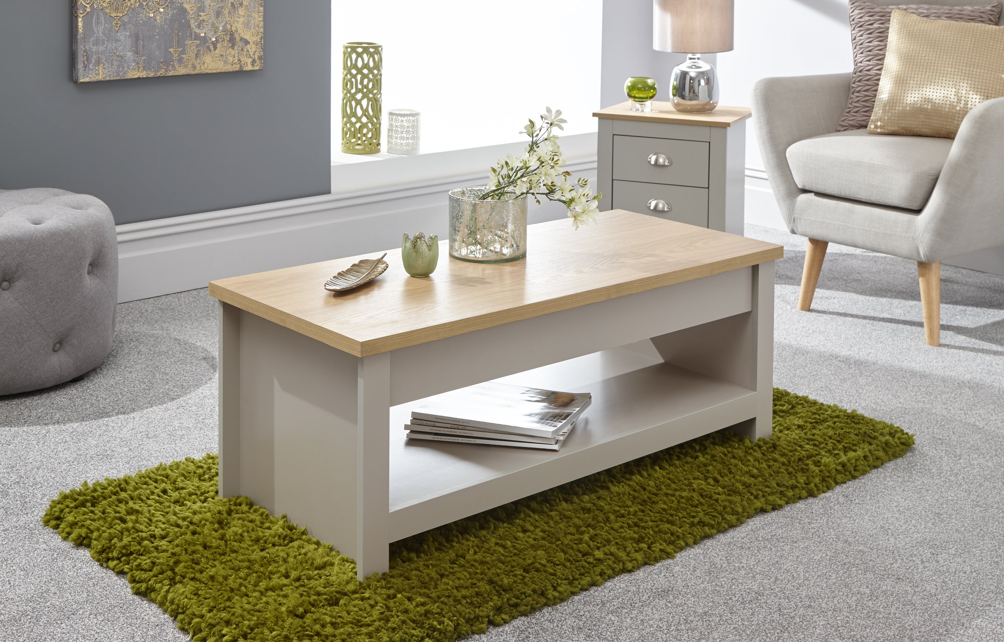 Lancaster Lift Up Coffee Table Grey – GFW, view 2