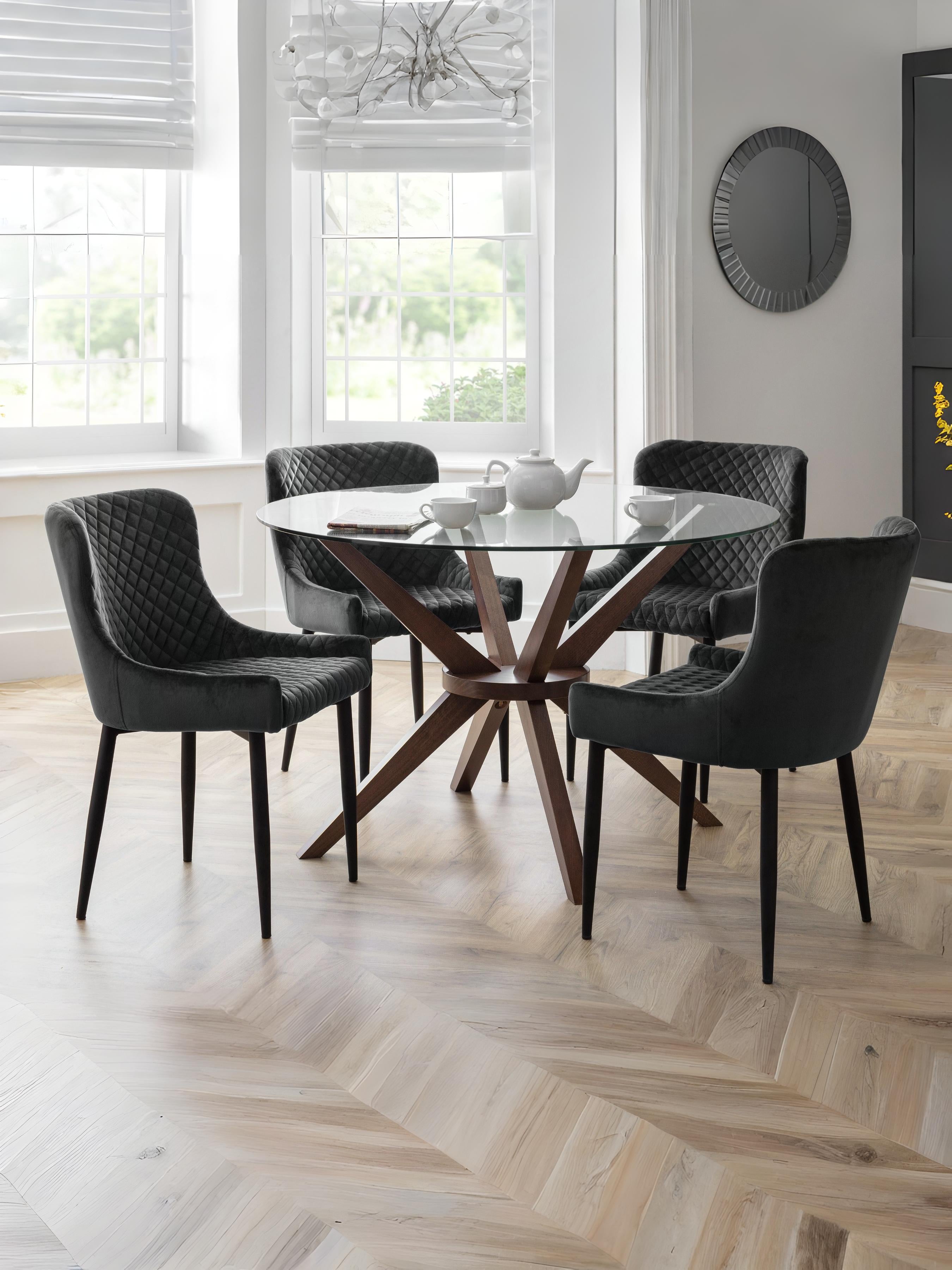 Chelsea 120cm Round Table and 4 Grey Luxe Chairs