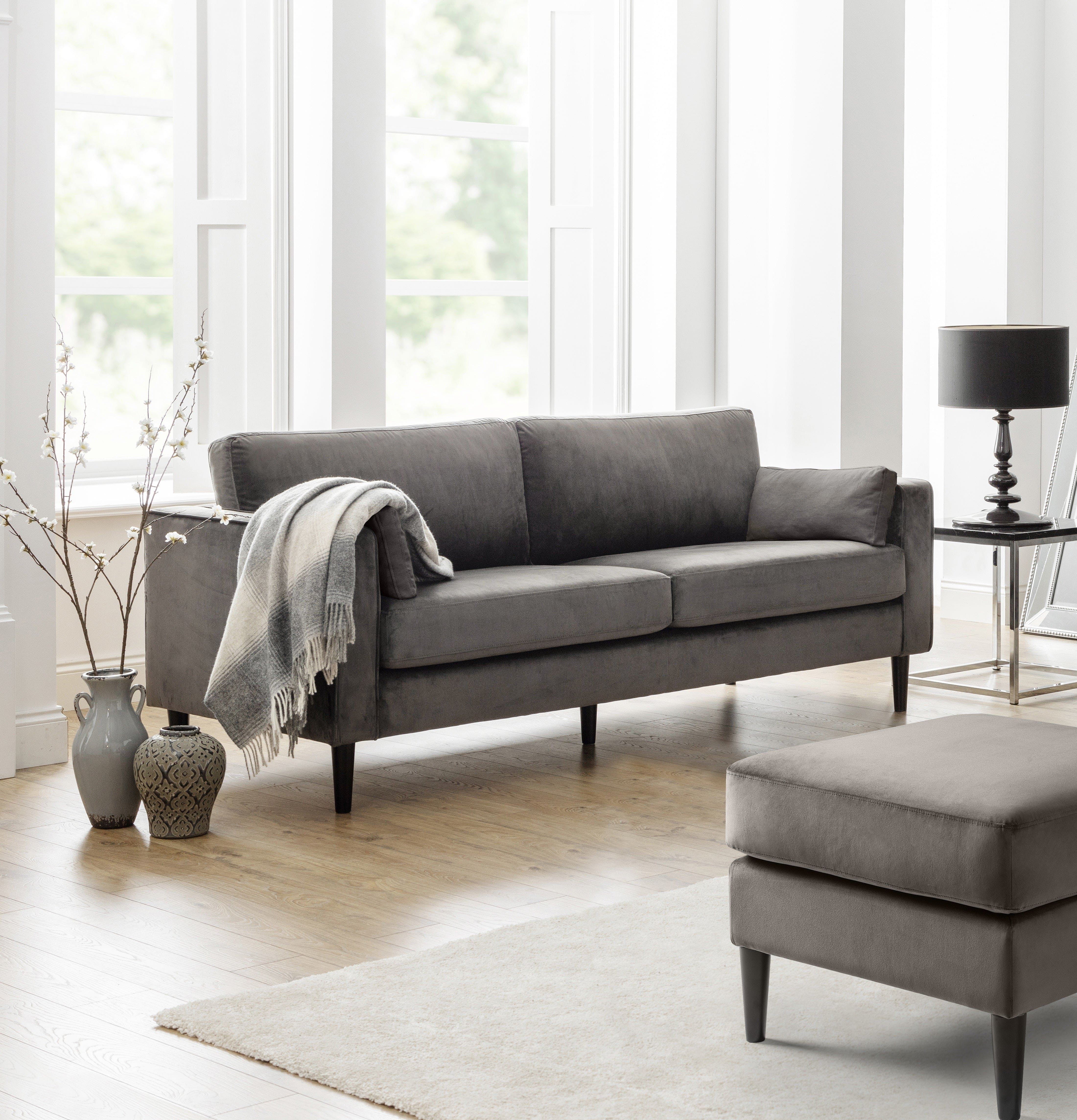 Hayward Velvet Grand 3 Seater Sofa - Grey – Julian Bowen, view 2