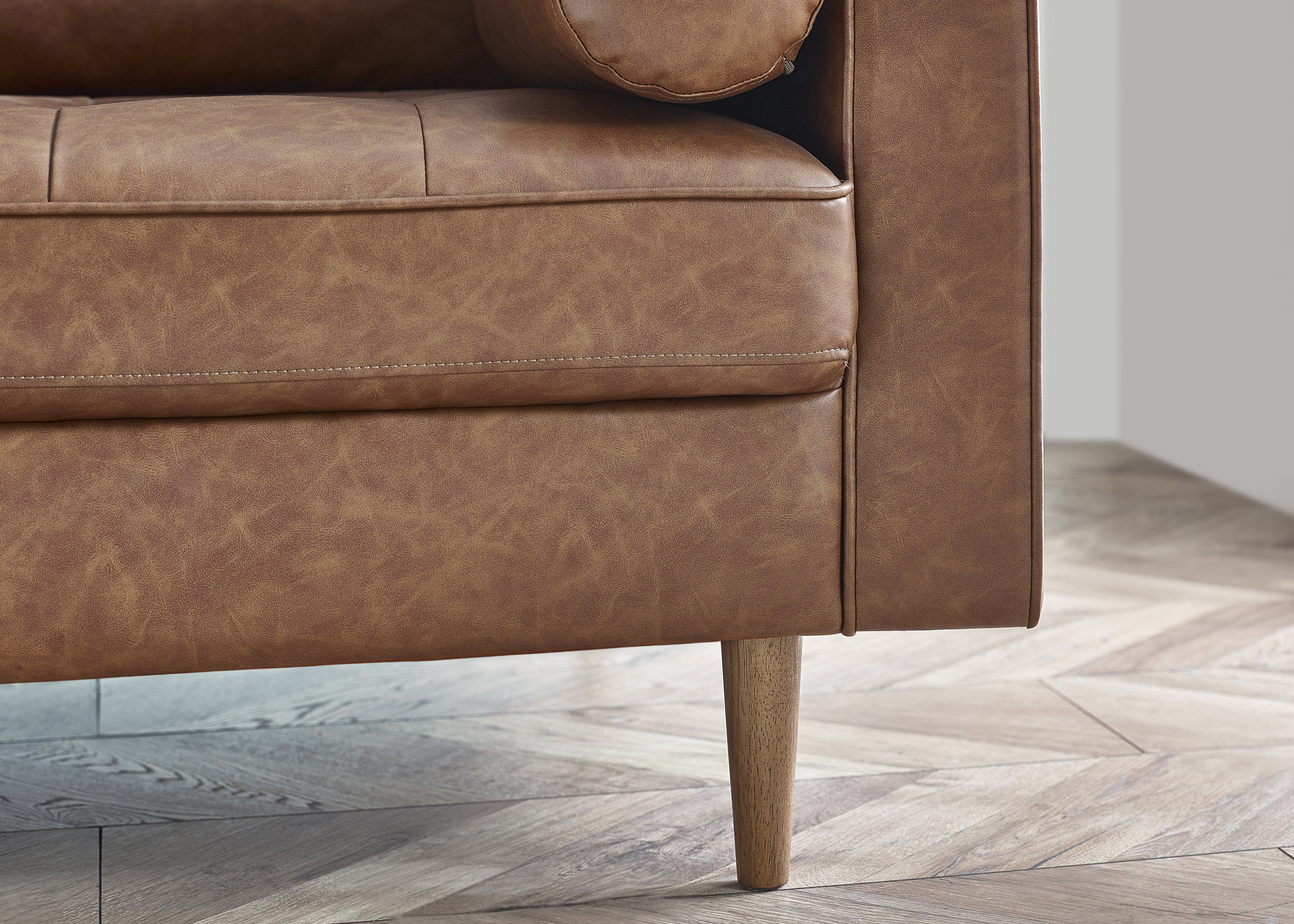 Henley 2 Seater Sofa With Bolsters - Brown Tan Faux Leather – Julian Bowen, view 5