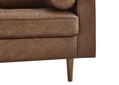 Henley 2 Seater Sofa With Bolsters - Brown Tan Faux Leather – Julian Bowen, view 3