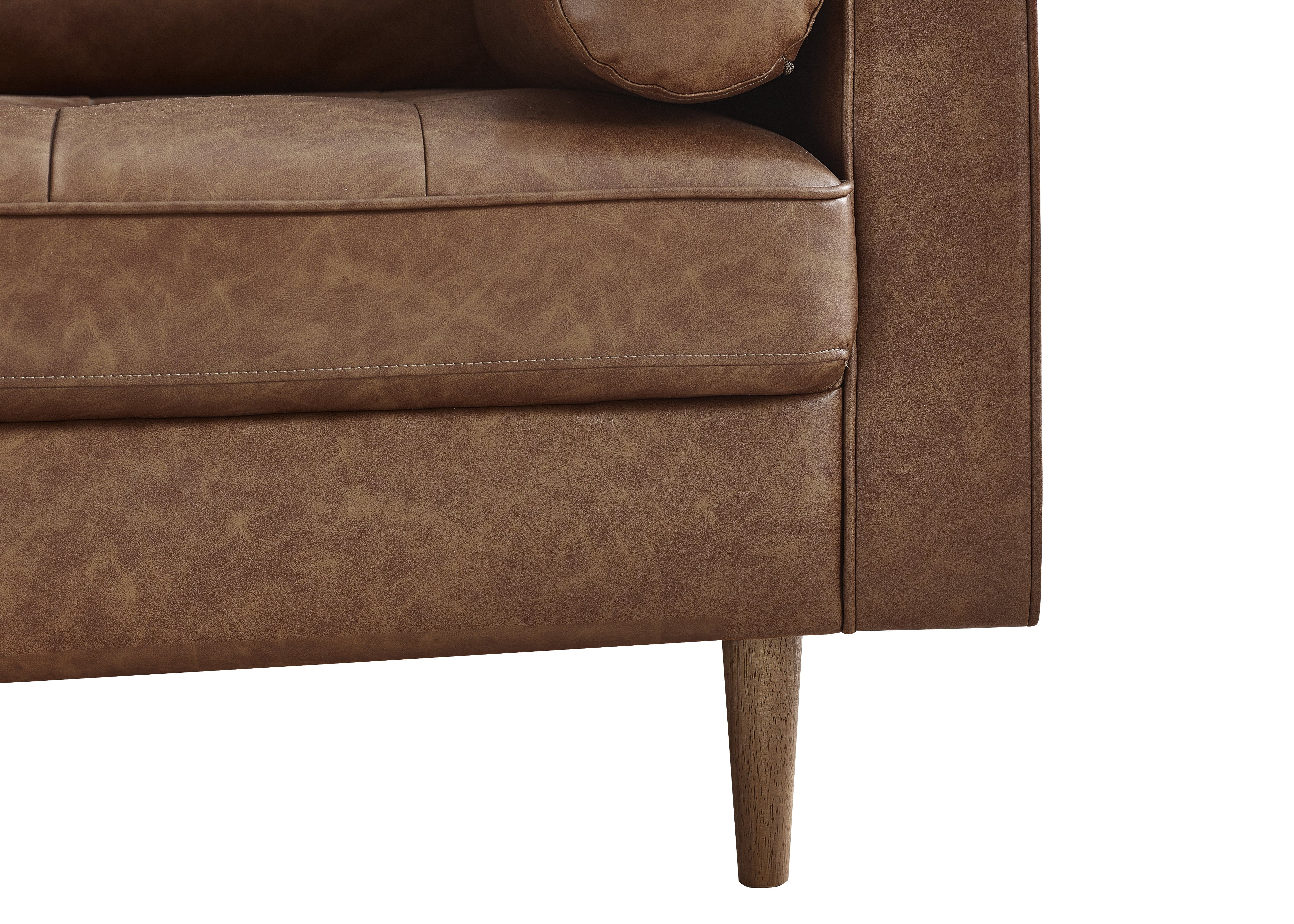 Henley 2 Seater Sofa With Bolsters - Brown Tan Faux Leather – Julian Bowen, view 3