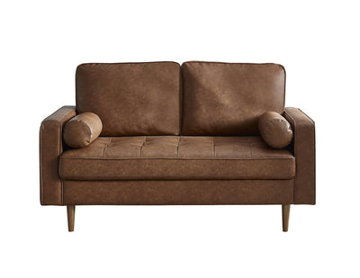 Henley 2 Seater Sofa With Bolsters - Brown Tan Faux Leather – Julian Bowen, view 2