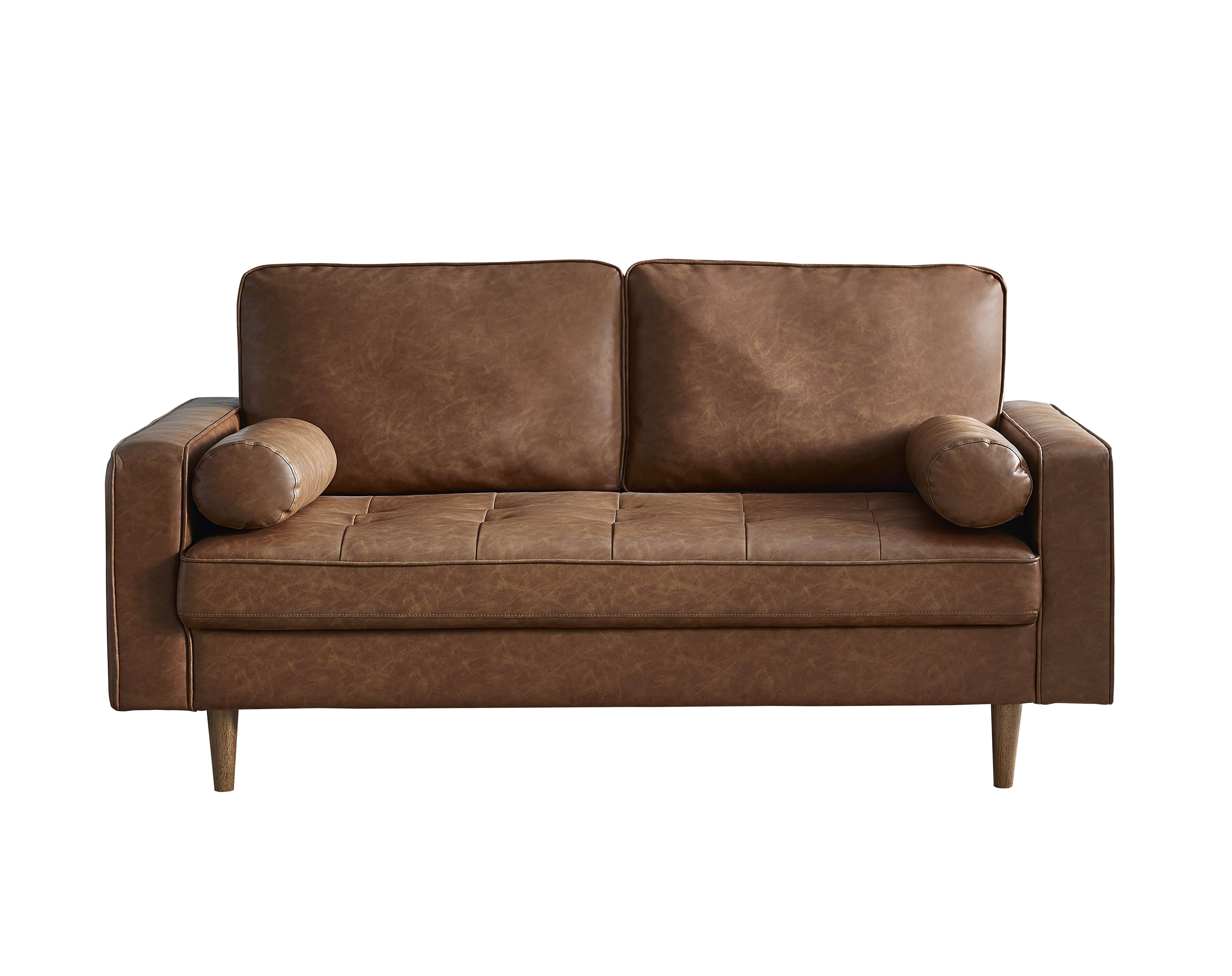 Henley 3 Seater Sofa With Bolsters - Brown Tan Faux Leather – Julian Bowen, view 2