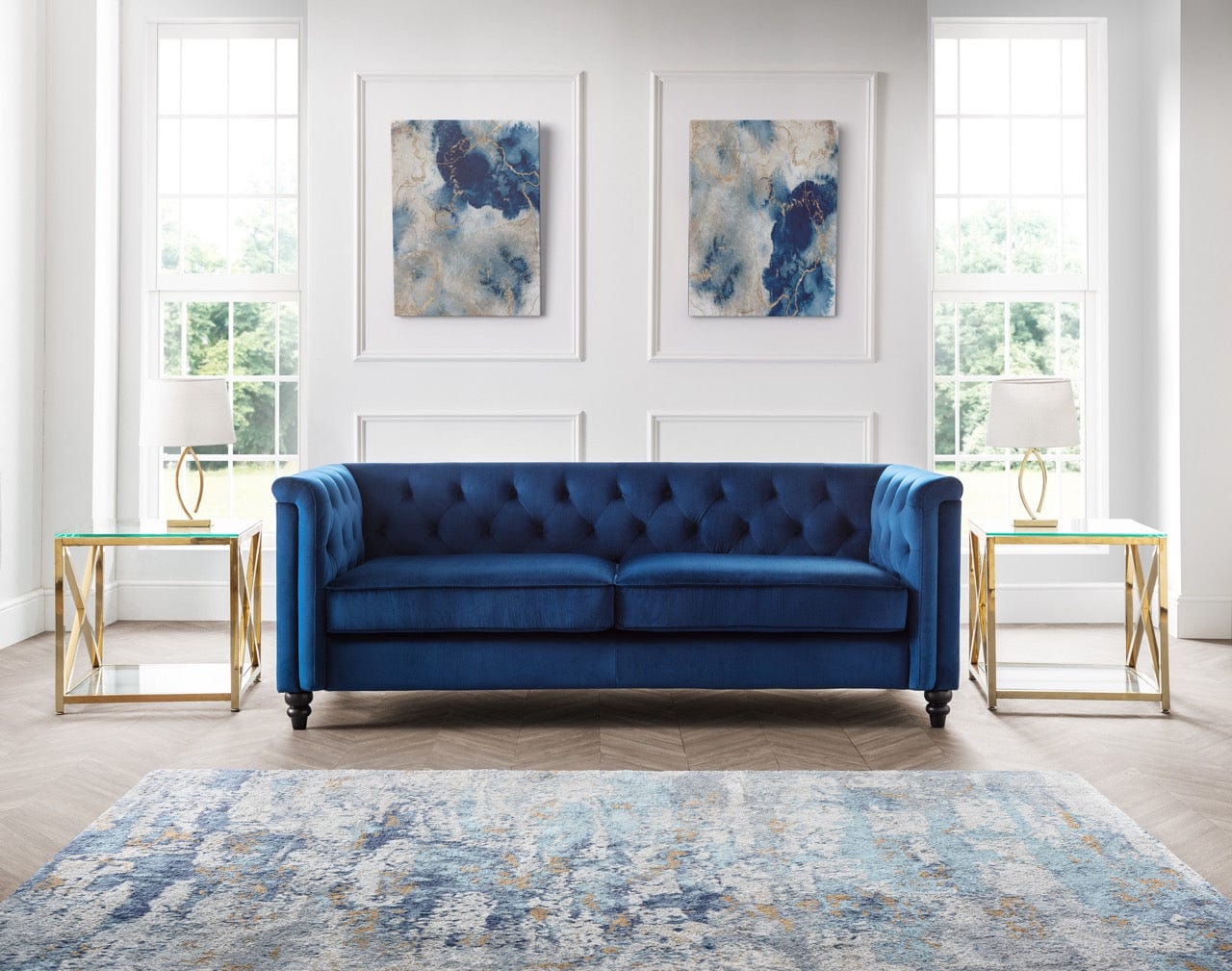 Julian Bowen Sofa Sandringham 3 Seater Sofa - Blue Velvet Bed Kings