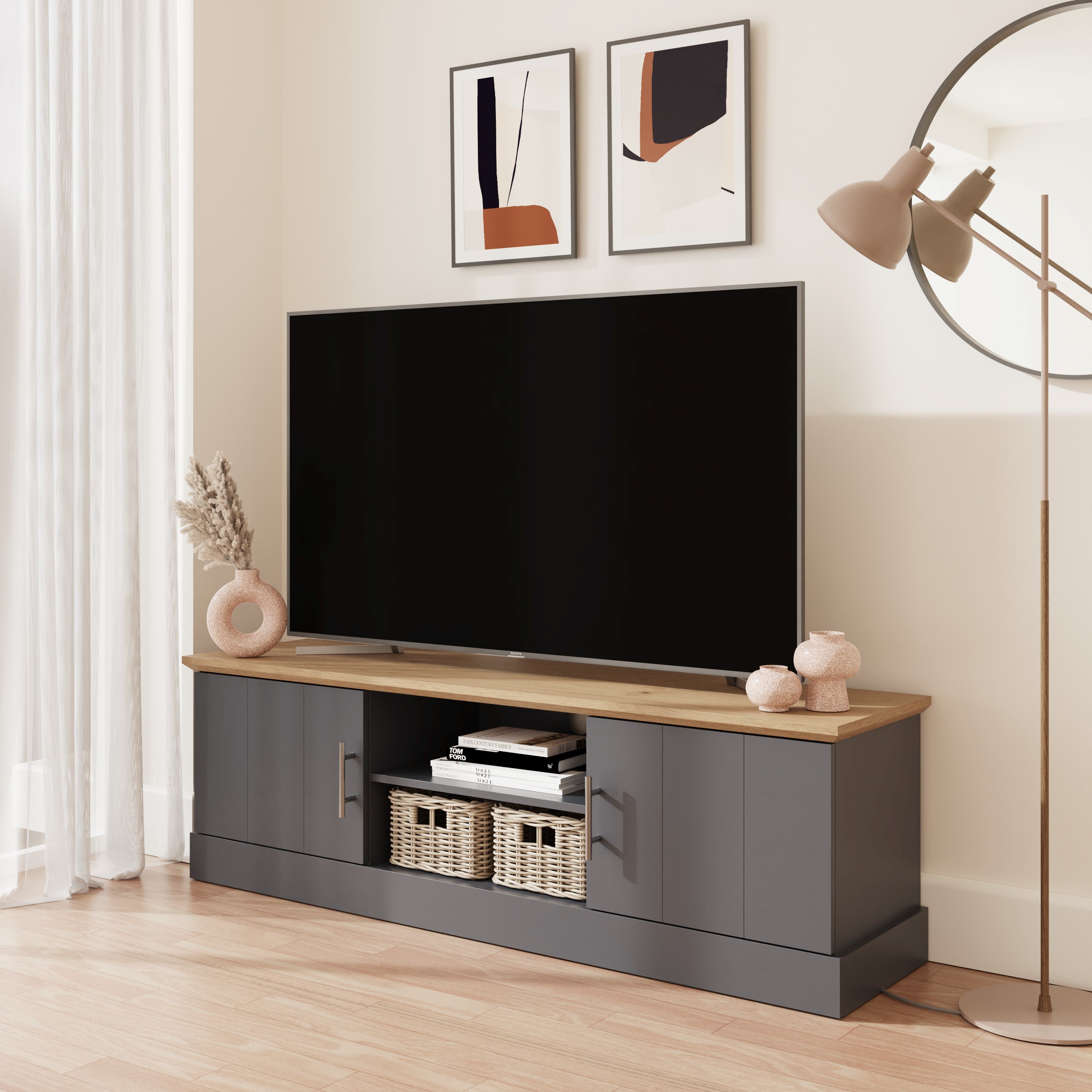 Kendal Large Tv Unit Slate Blue – GFW, view 2