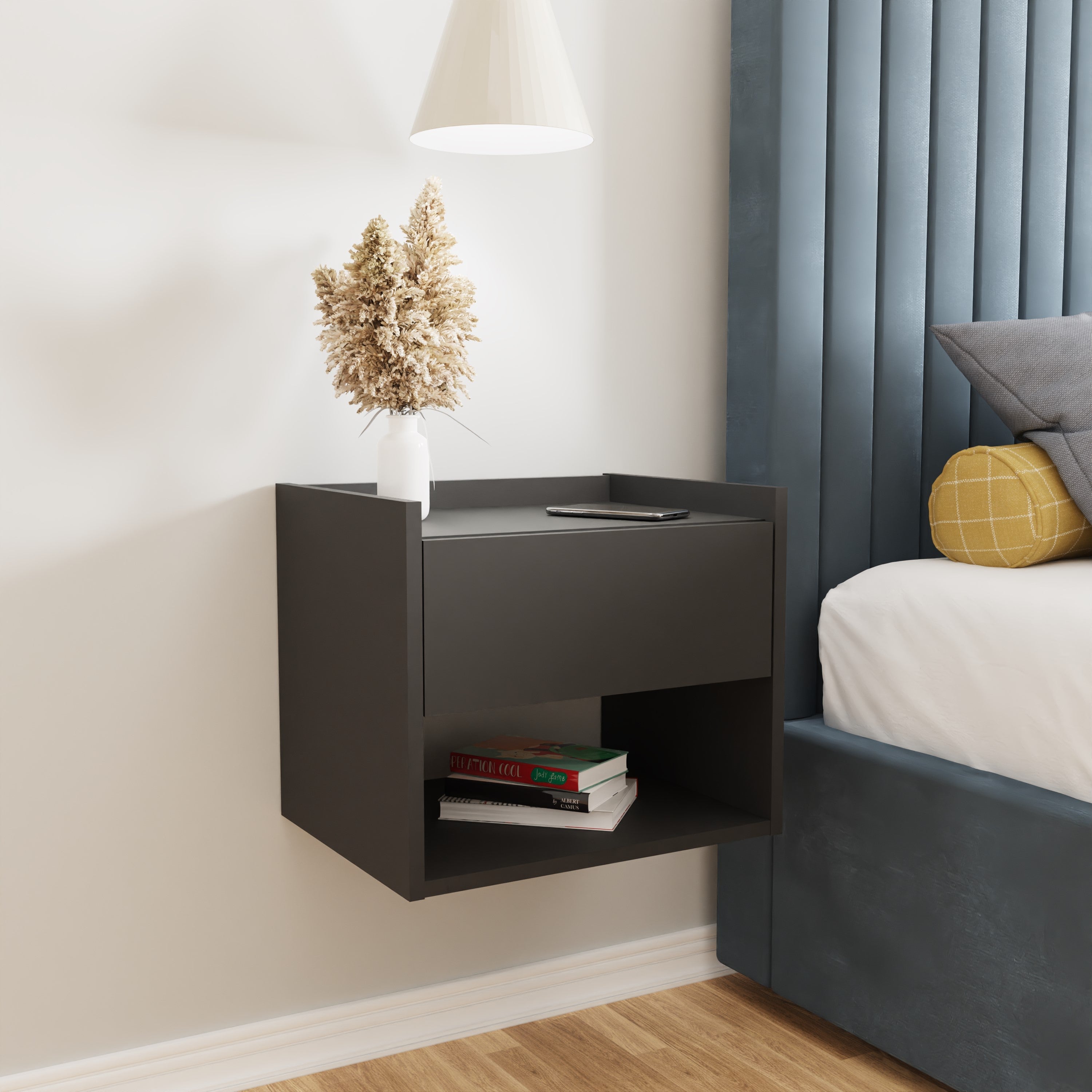 Harmony Wall Mounted Pair Of Bedside Tables Anthracite - GFW – GFW, view 2