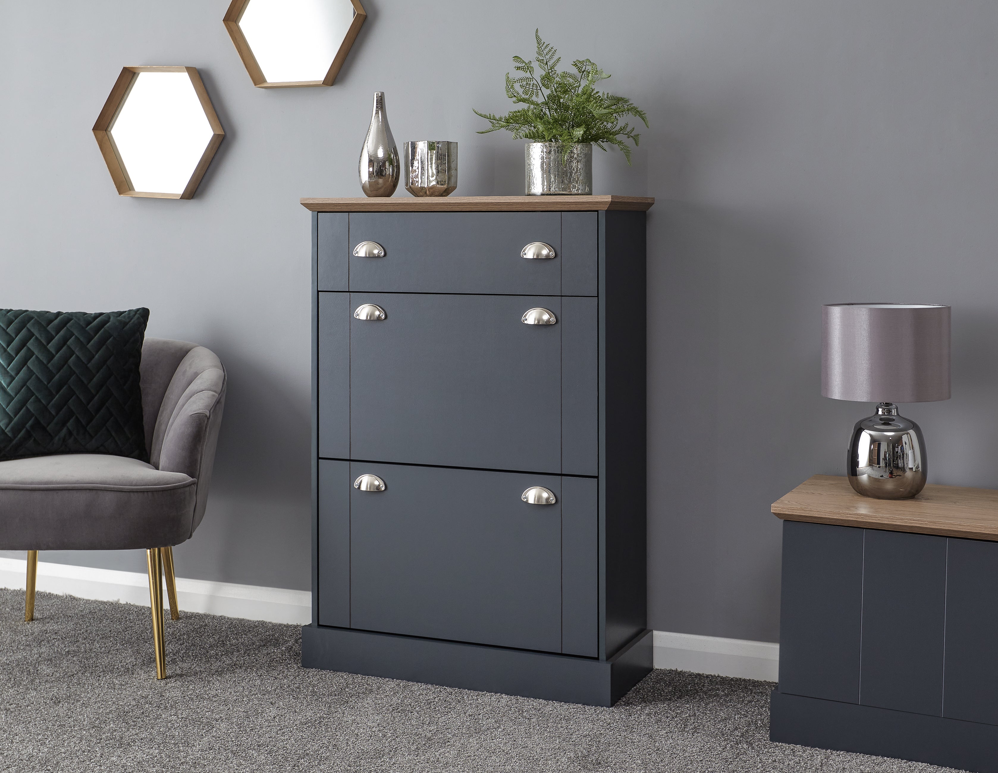 Kendal Deluxe Shoe Cabinet Slate Blue – GFW