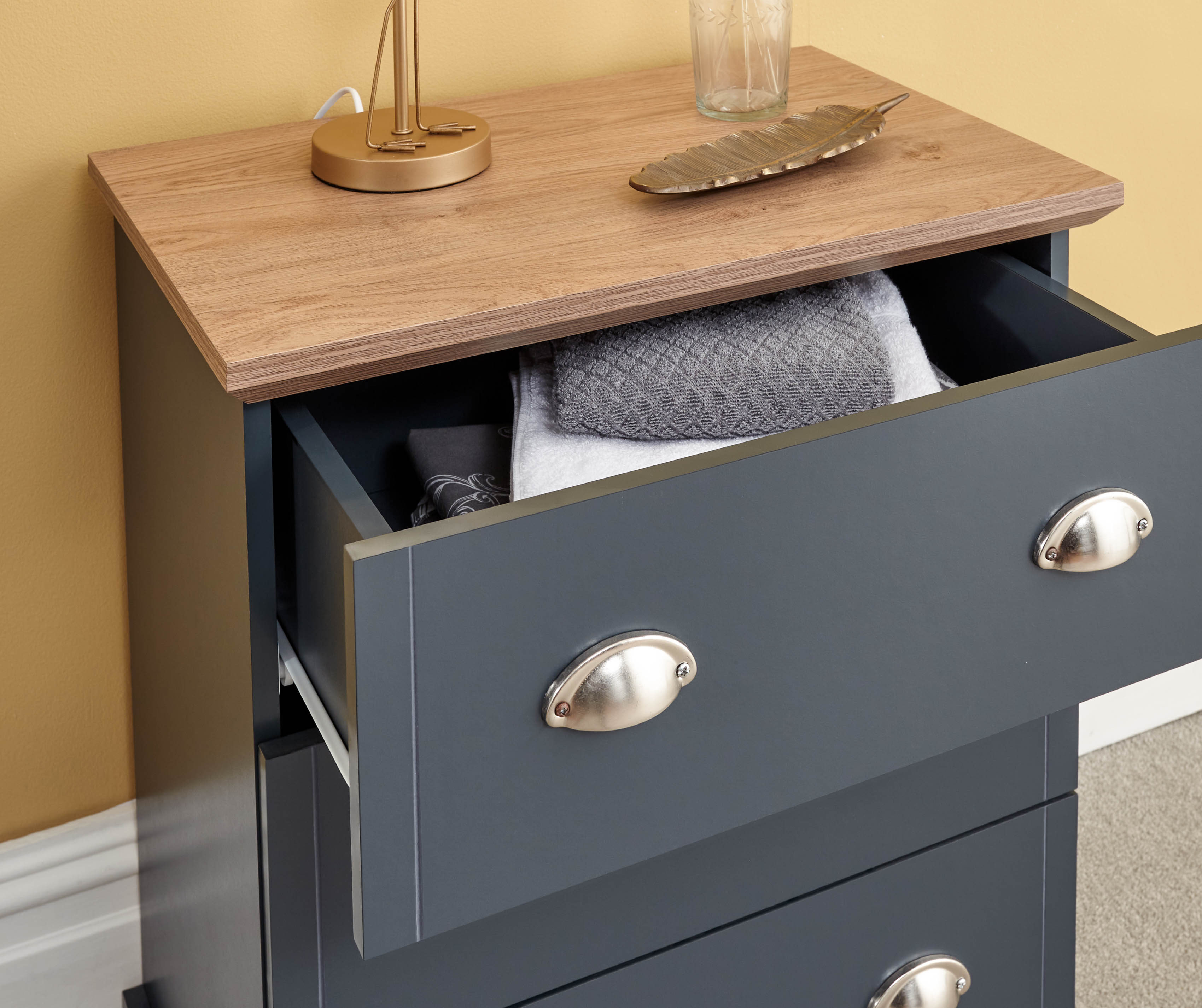 Kendal 3 Drawer Chest Slate Blue – GFW, view 3
