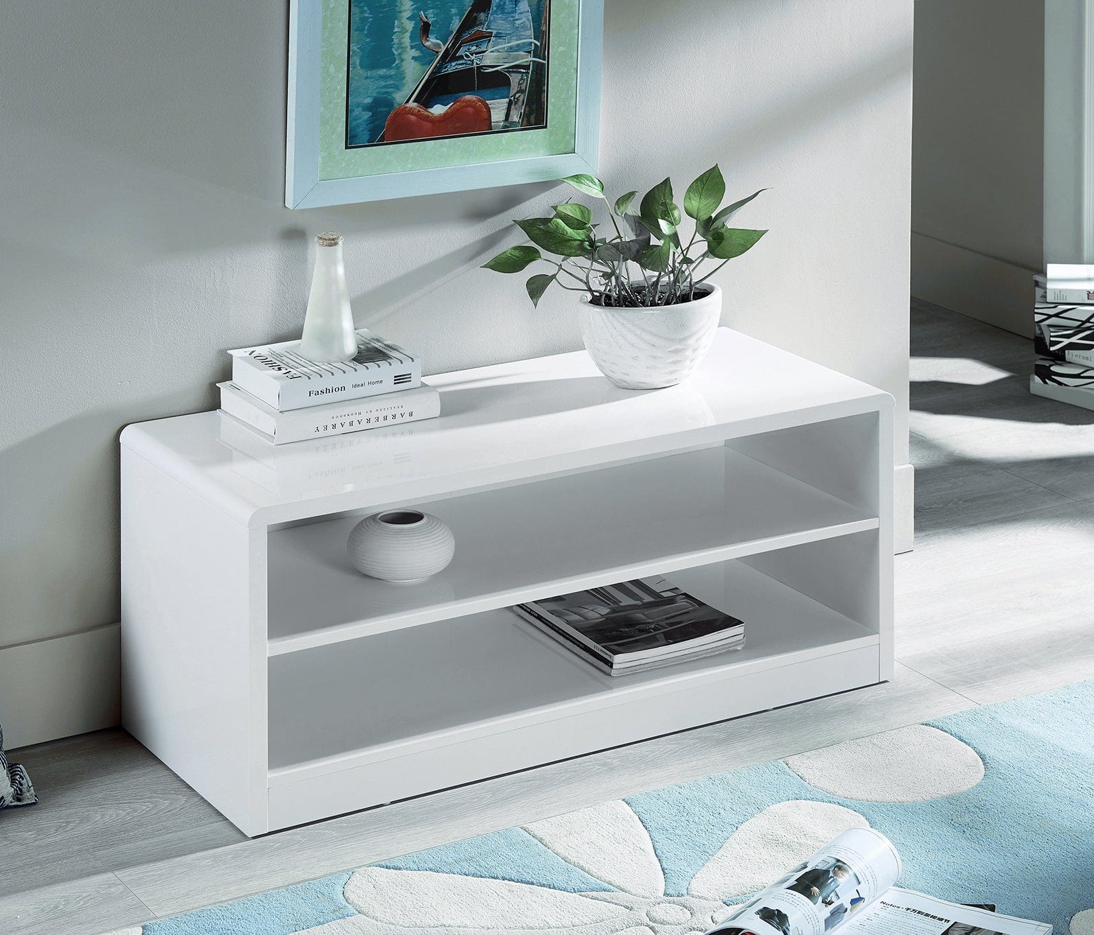 Manhattan High Gloss White Compact Tv Unit – Julian Bowen, view 2