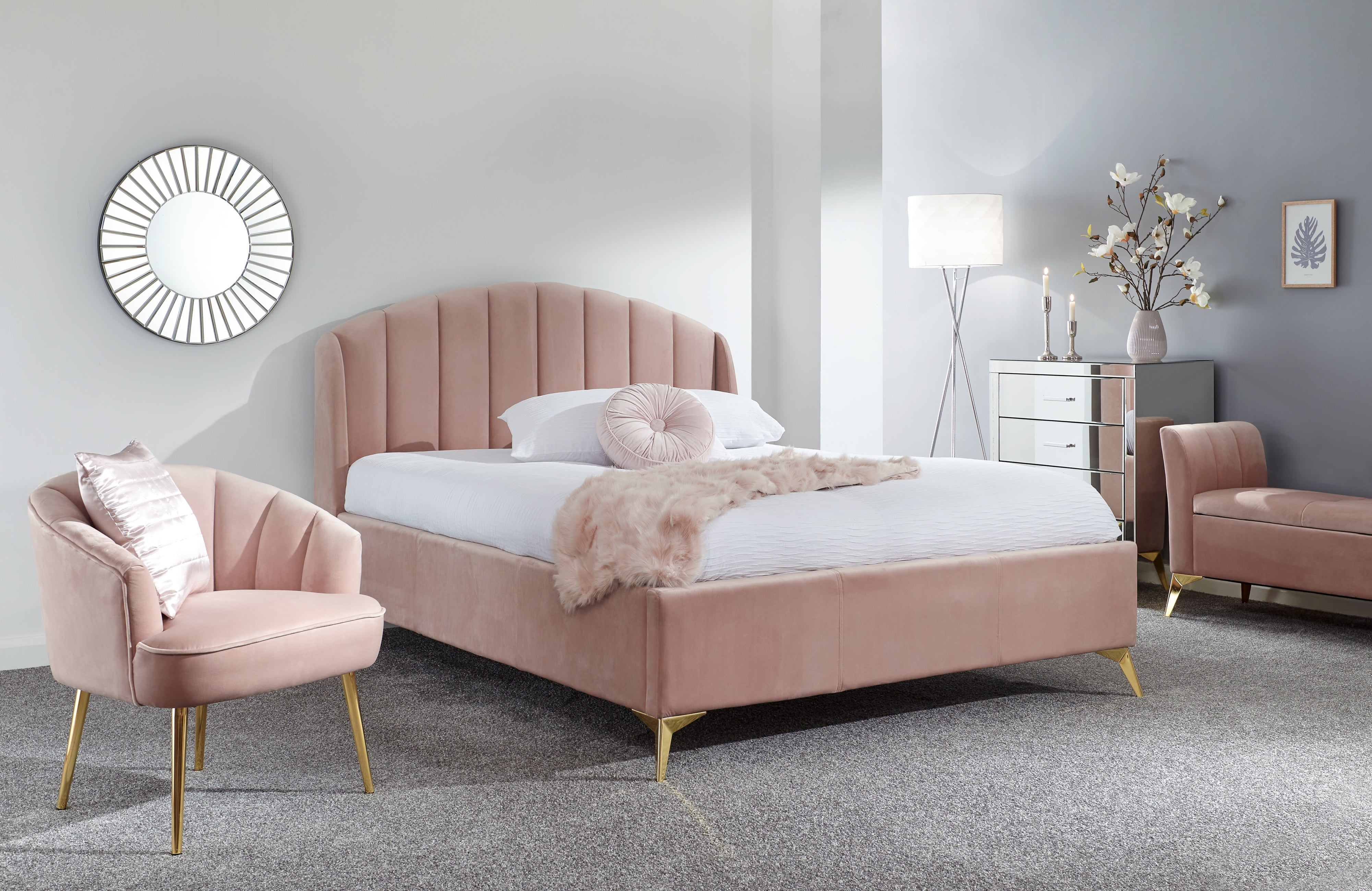 Pettine End Lift Ottoman Bed - Pink & Gold – GFW, view 2
