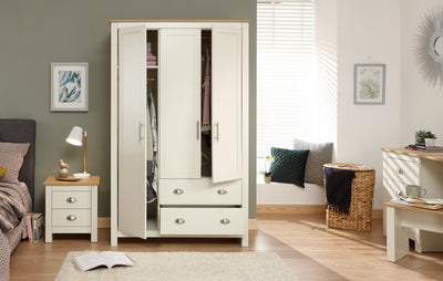 Lancaster 3 Door 2 Drawer Wardrobe Cream – GFW, view 4