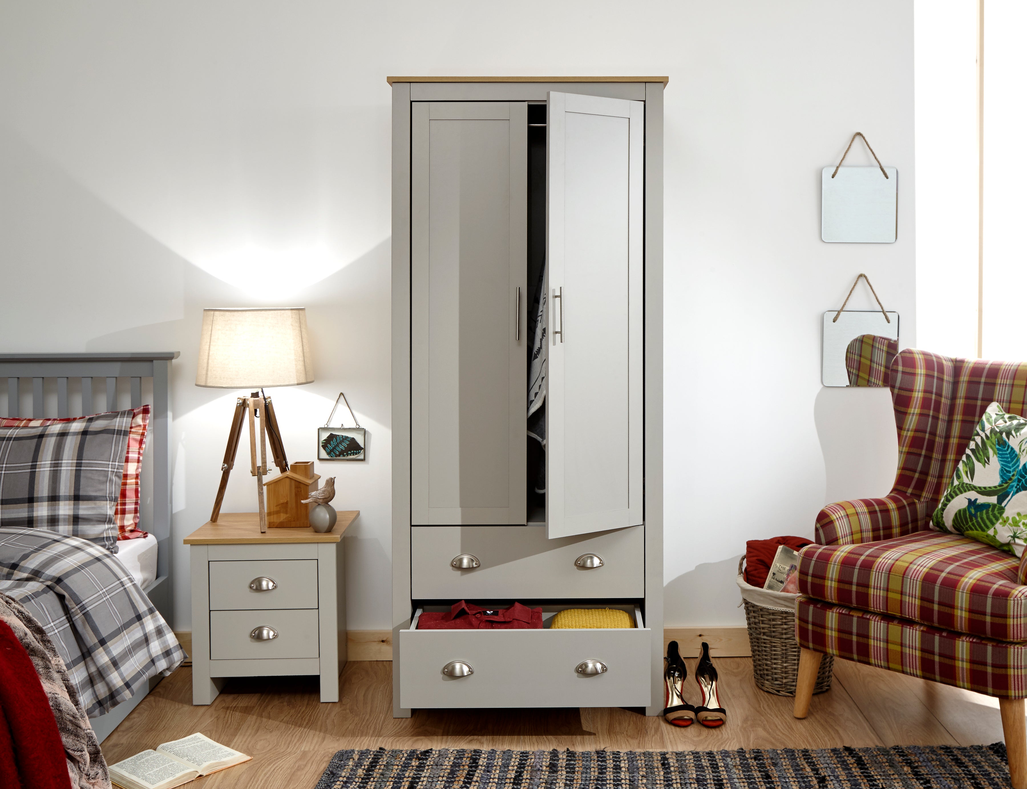 Lancaster 2 Door 2 Drawer Wardrobe Grey – GFW, view 3