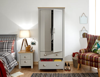 Lancaster 2 Door 2 Drawer Wardrobe Grey – GFW, view 3