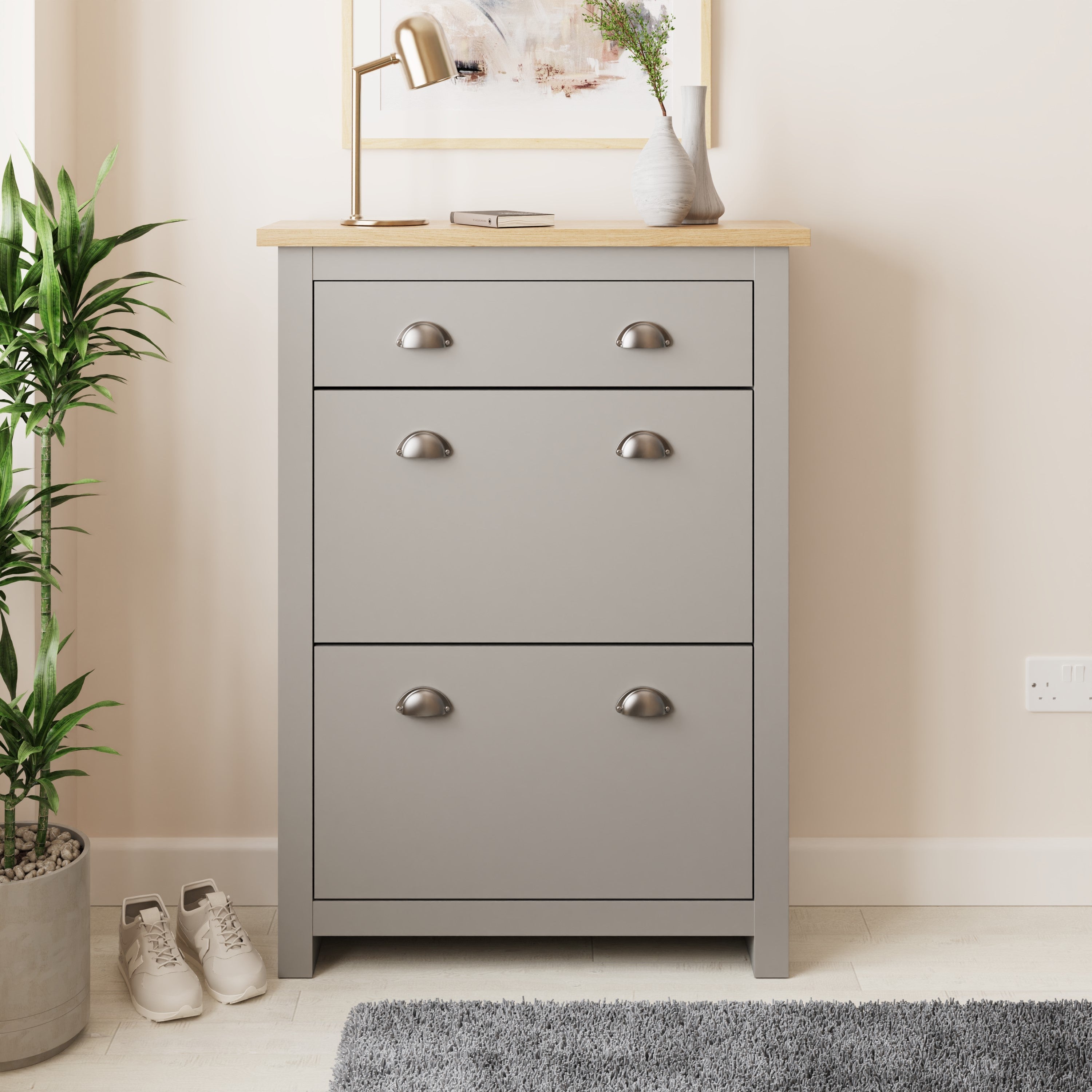 Lancaster 2Dr 1Drw Shoe Cabinet Grey – GFW, view 2
