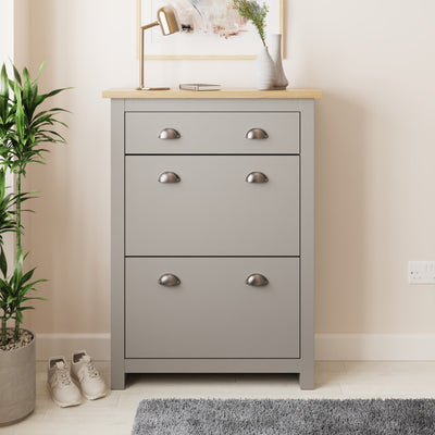 Lancaster 2Dr 1Drw Shoe Cabinet Grey – GFW, view 2