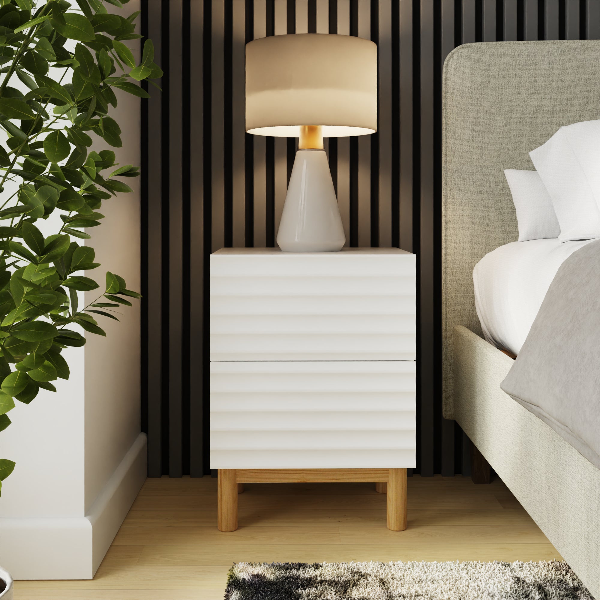Karla Ribbed 2 Drawer Bedside – White