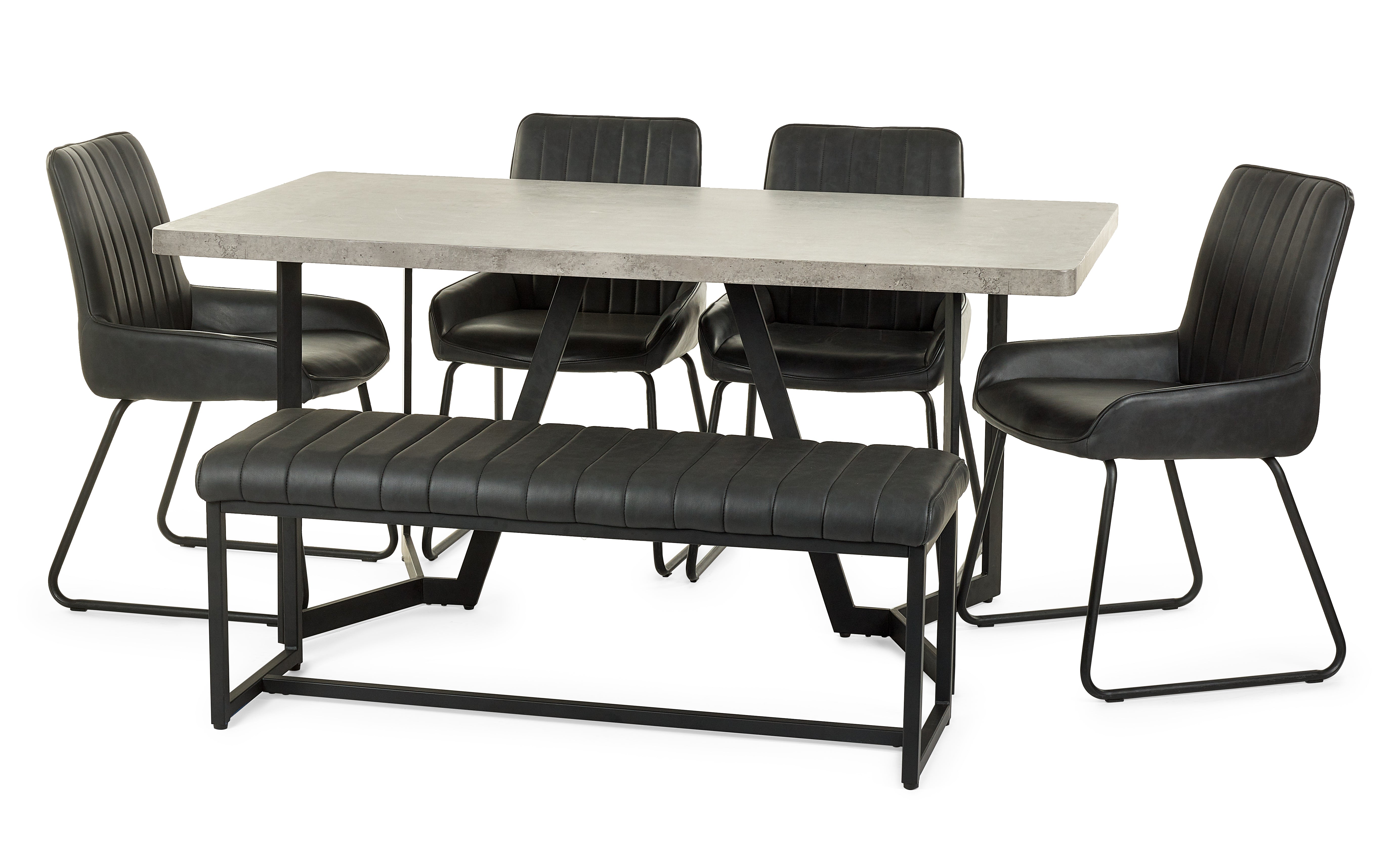 Miller Concrete Effect Dining Table, Soho Bench & 4 Soho Chairs