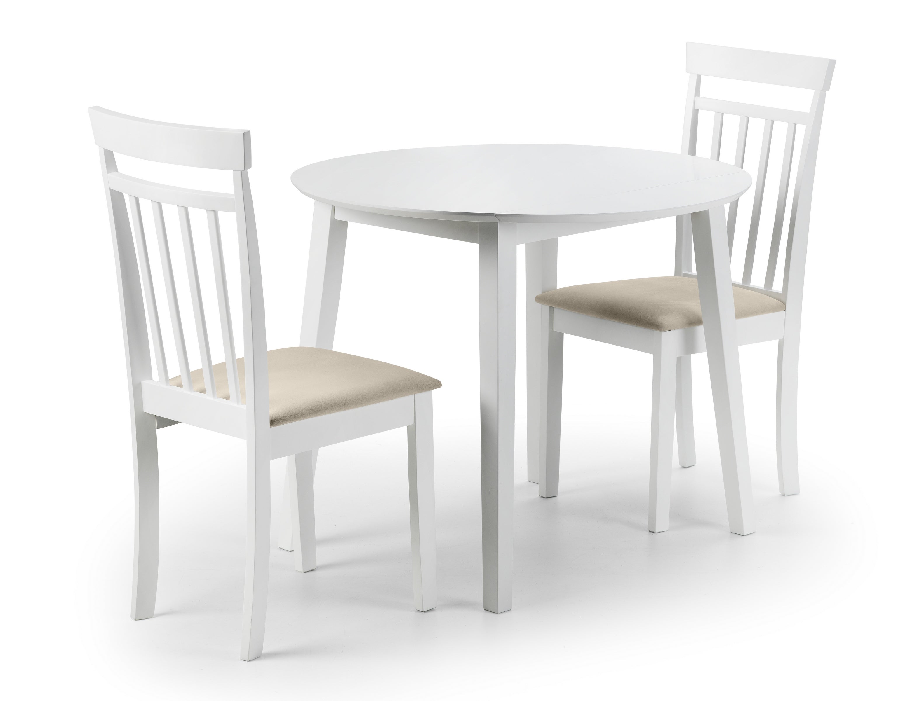 Coast White Dropleaf Table and 2 White Coast Chairs
