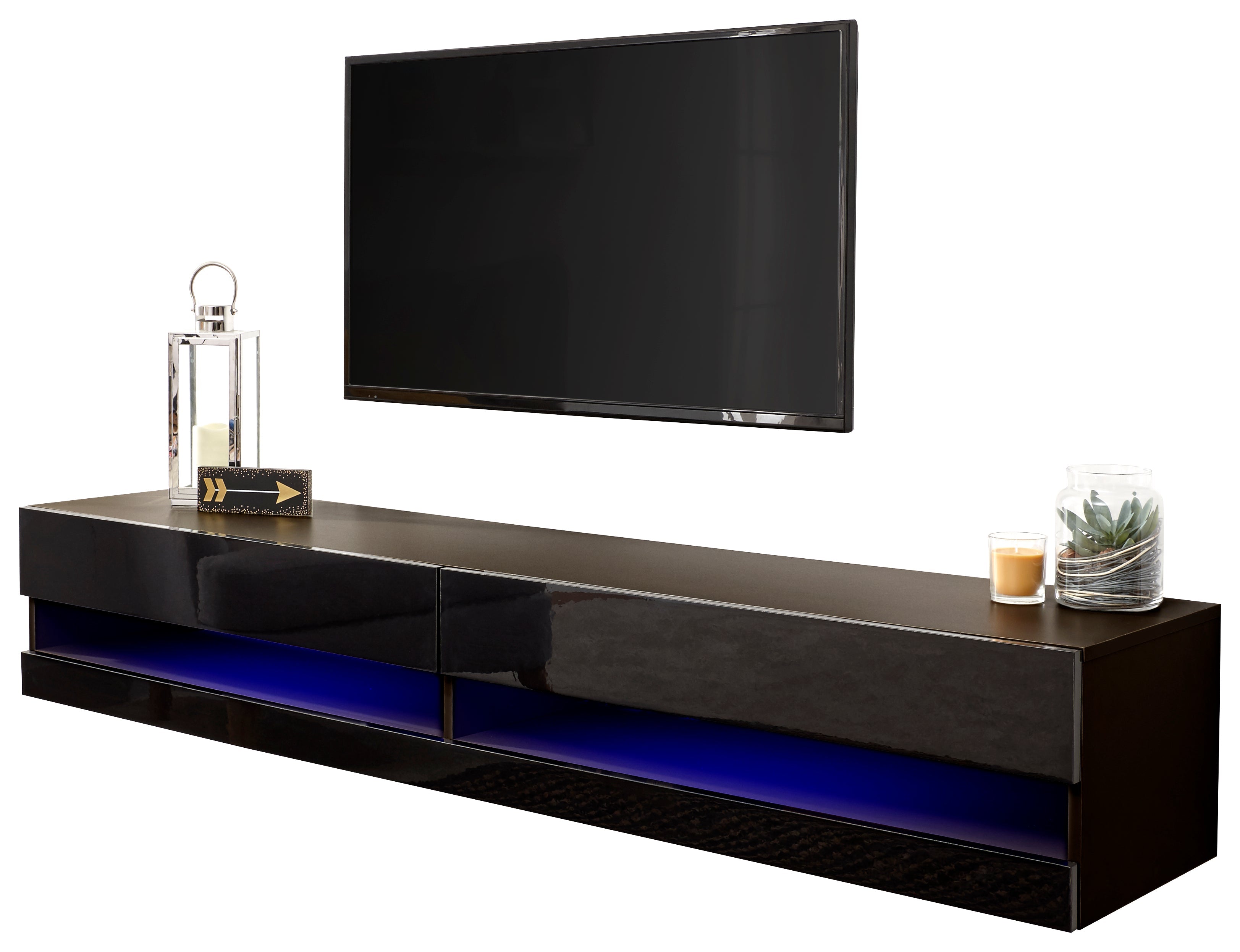 Galicia 150Cm Wall TV Unit With Led Black – GFW