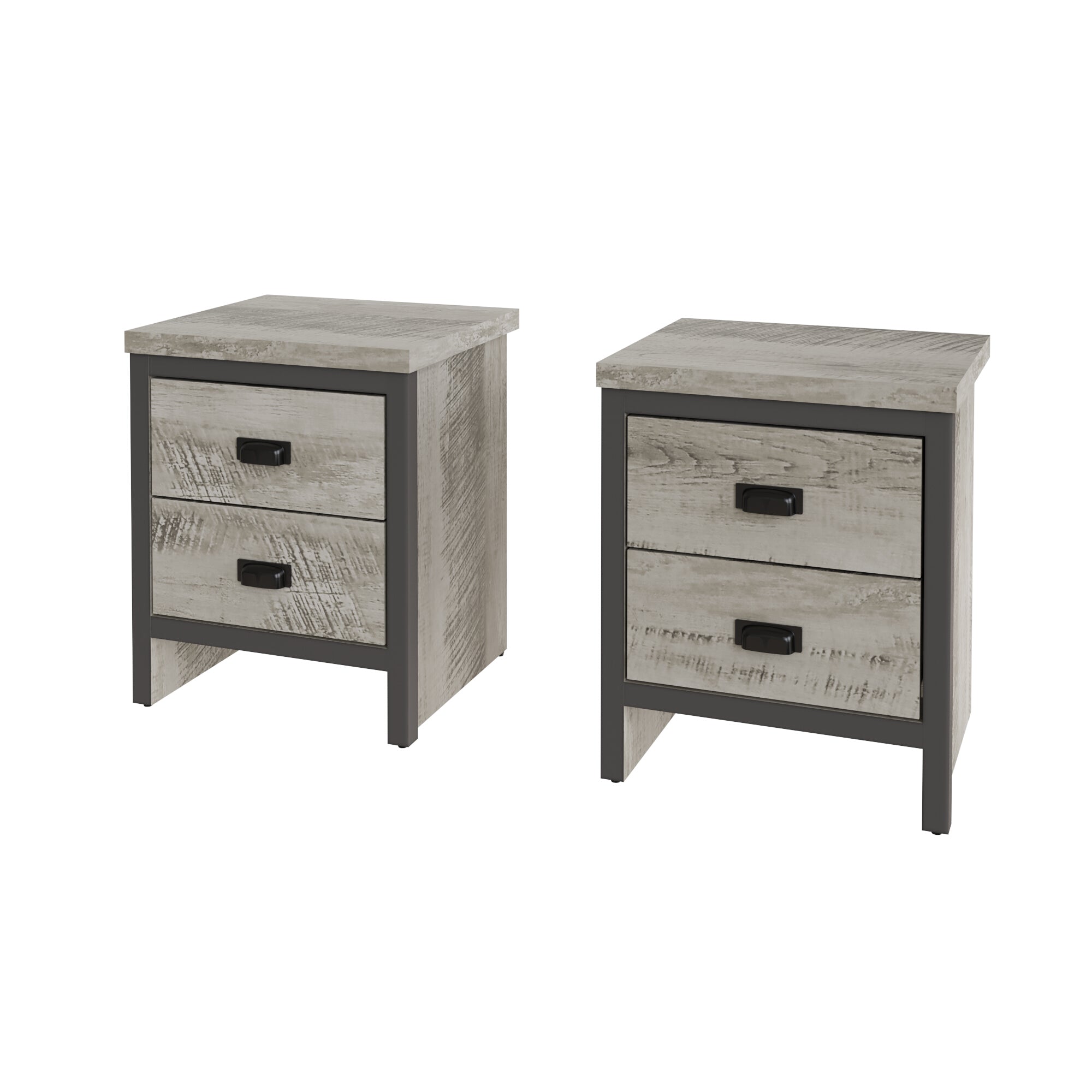 Boston 2 Drawer Bedsides Table In Grey (Pack of Two) – GFW