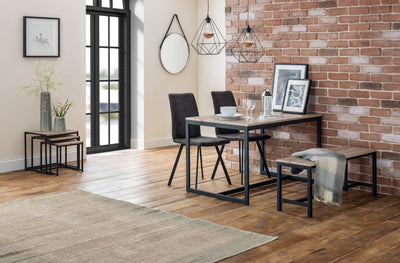 Tribeca Oak Table, 1 Oak Tribeca Bench and 2 Monroe Chairs