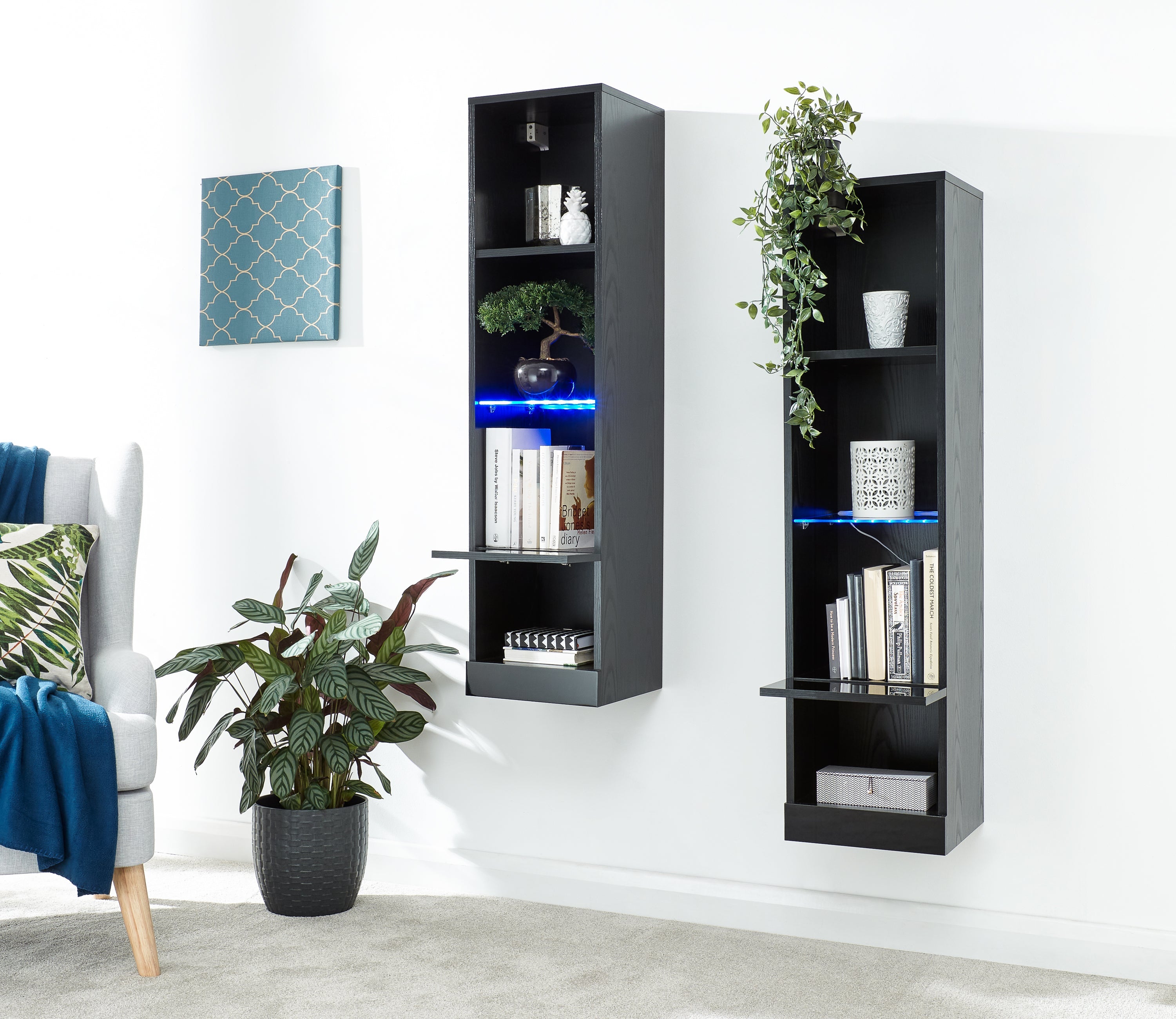 Galicia Tall Shelf Unit With Led Black – GFW, view 11