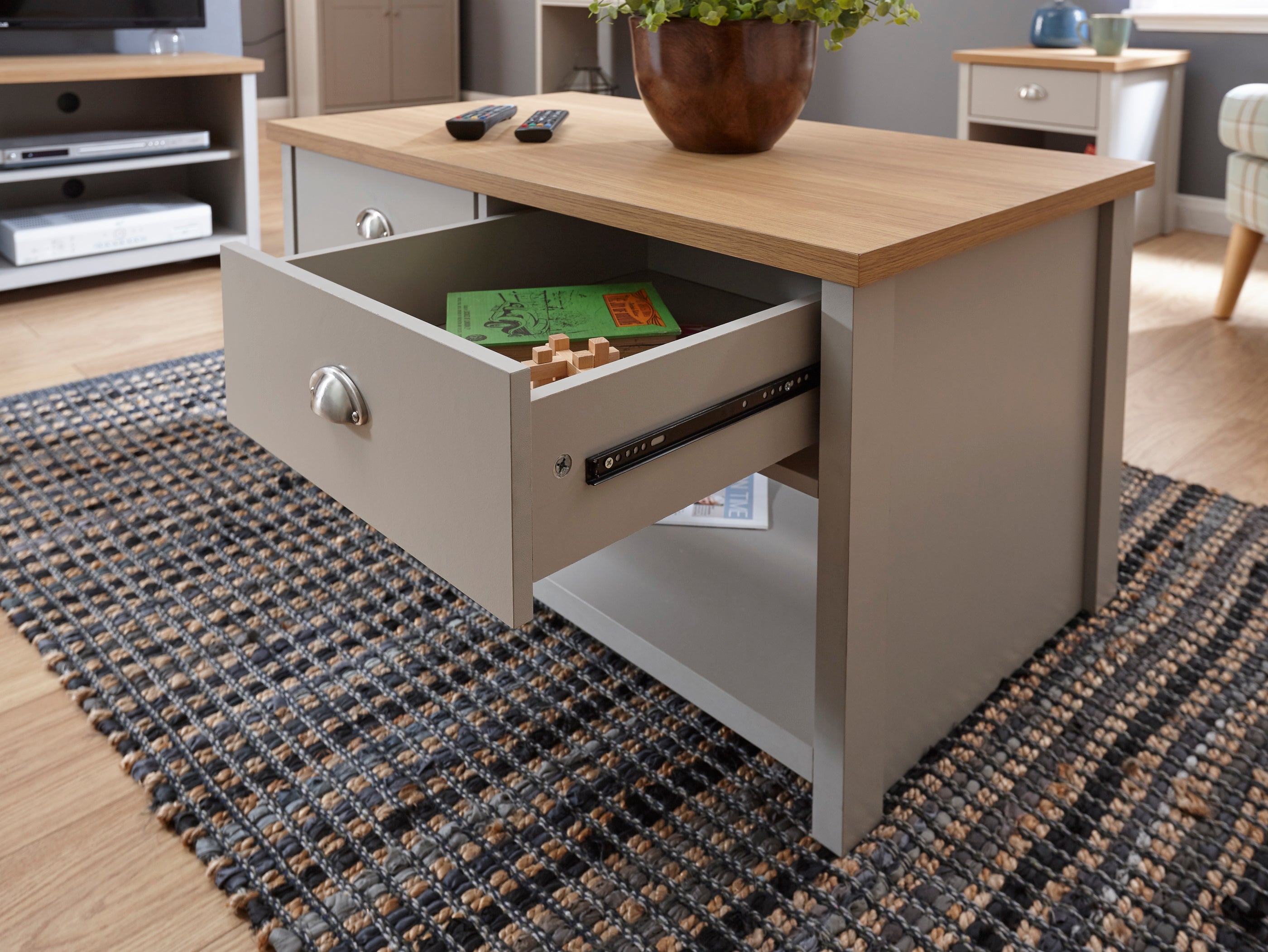 Lancaster 2 Drawer Coffee Table Grey – GFW, view 6