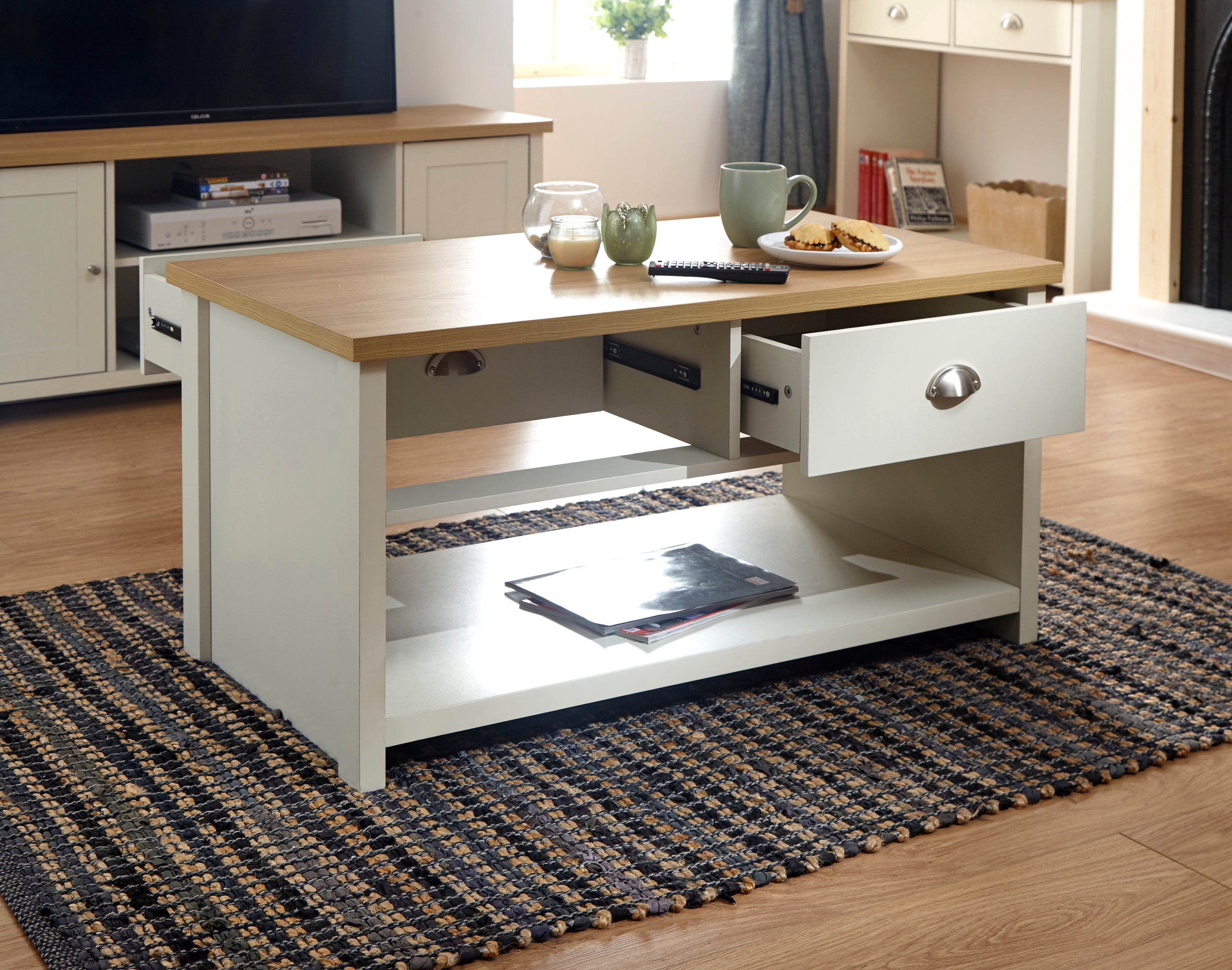 Lancaster 2 Drawer Coffee Table Cream – GFW, view 3