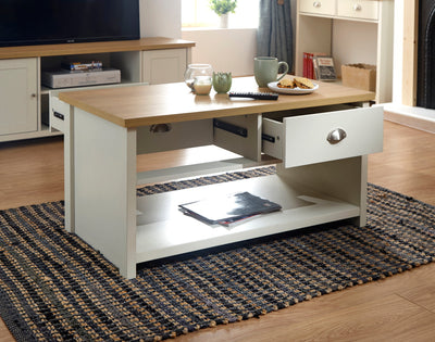 Lancaster 2 Drawer Coffee Table Cream – GFW, view 3