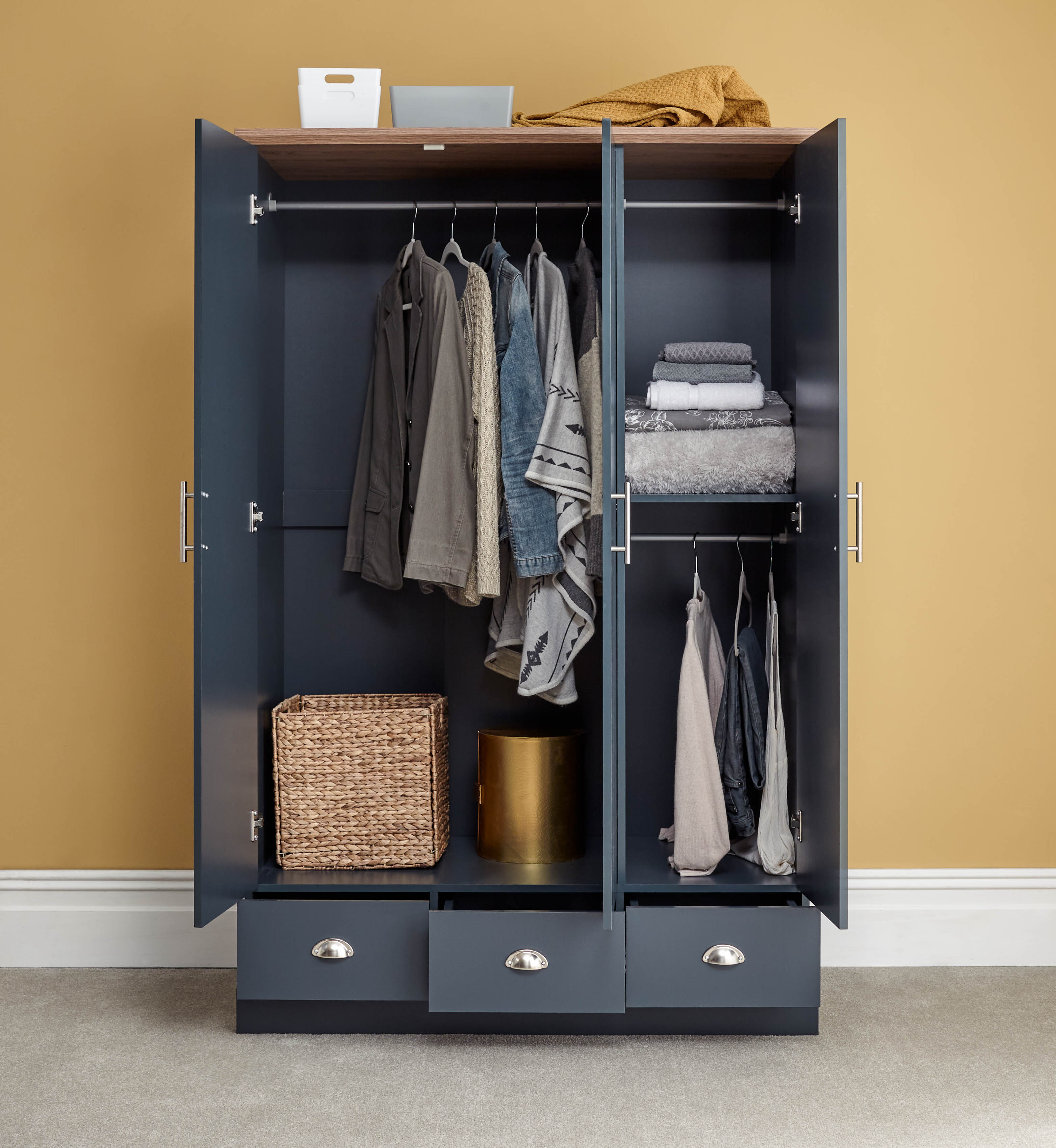 Kendal 3 Door 3 Drawer Wardrobe Slate Blue – GFW, view 3