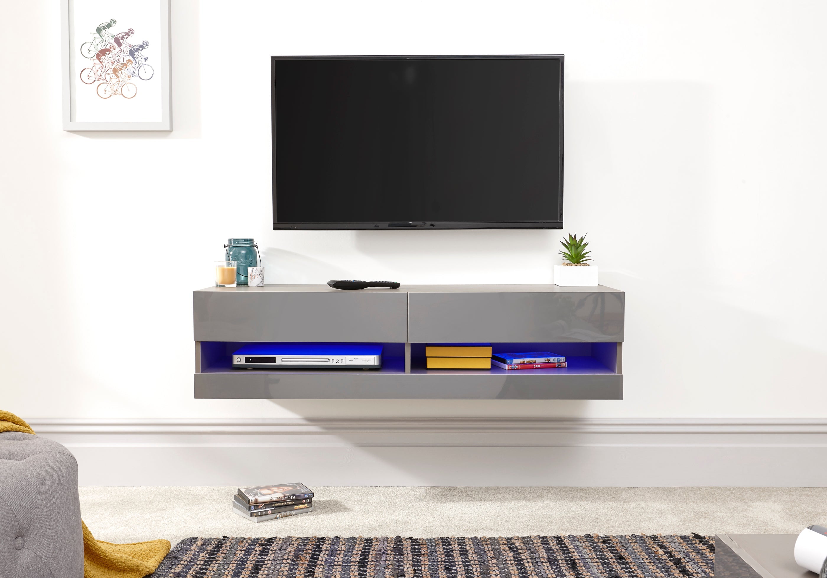 Galicia 120Cm Wall TV Unit With Led Grey – GFW, view 7