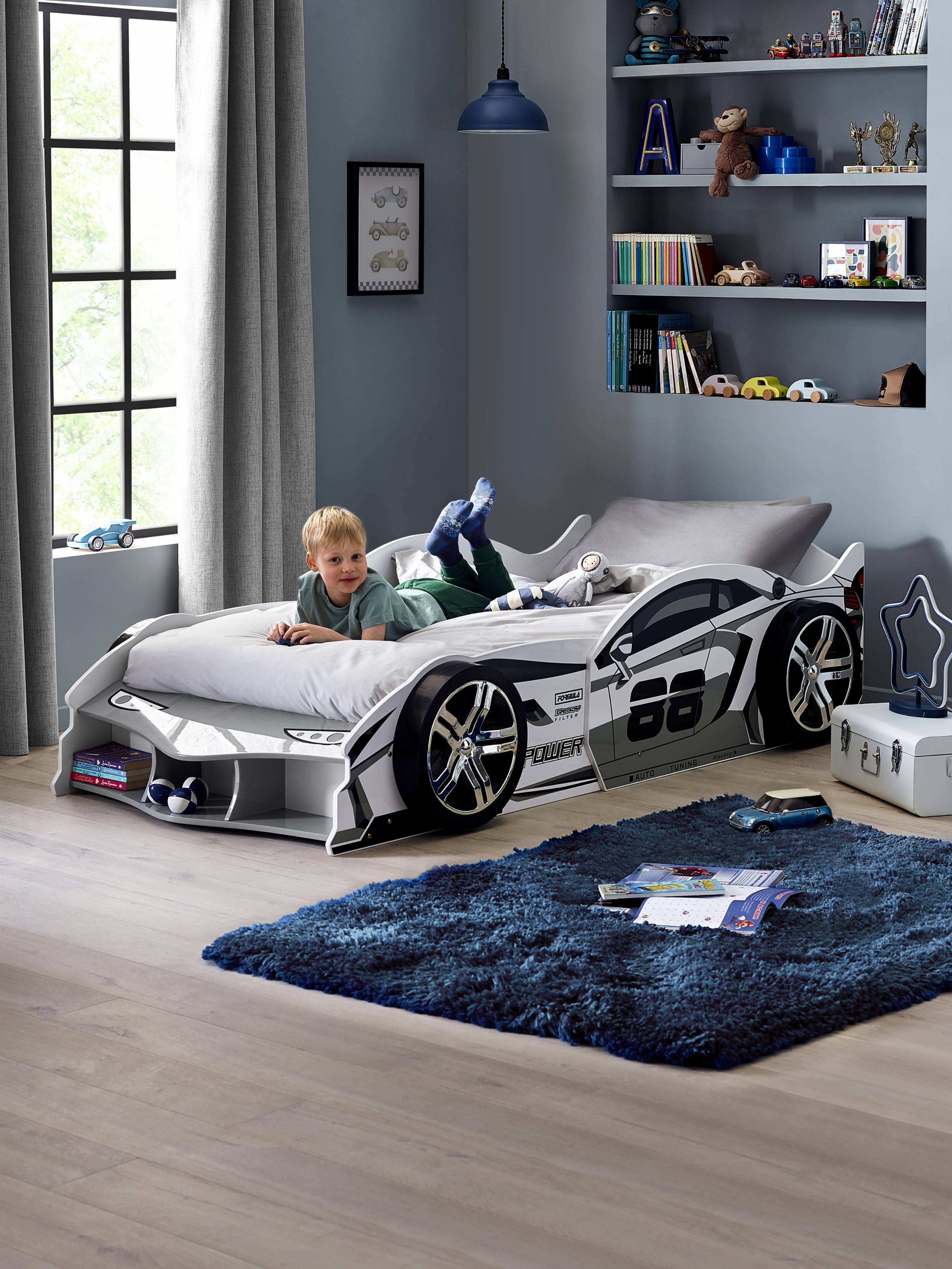 Storm White and Grey High Gloss 90cm Single Race Car Bed – Julian Bowen, view 15