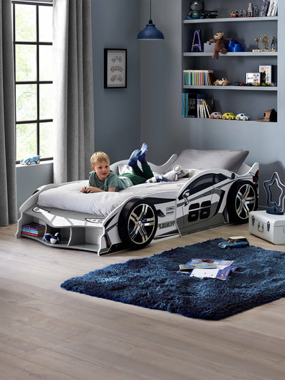 Storm White and Grey High Gloss 90cm Single Race Car Bed – Julian Bowen, view 15
