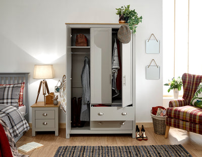 Lancaster 3 Door 2 Drawer Wardrobe Grey – GFW, view 3