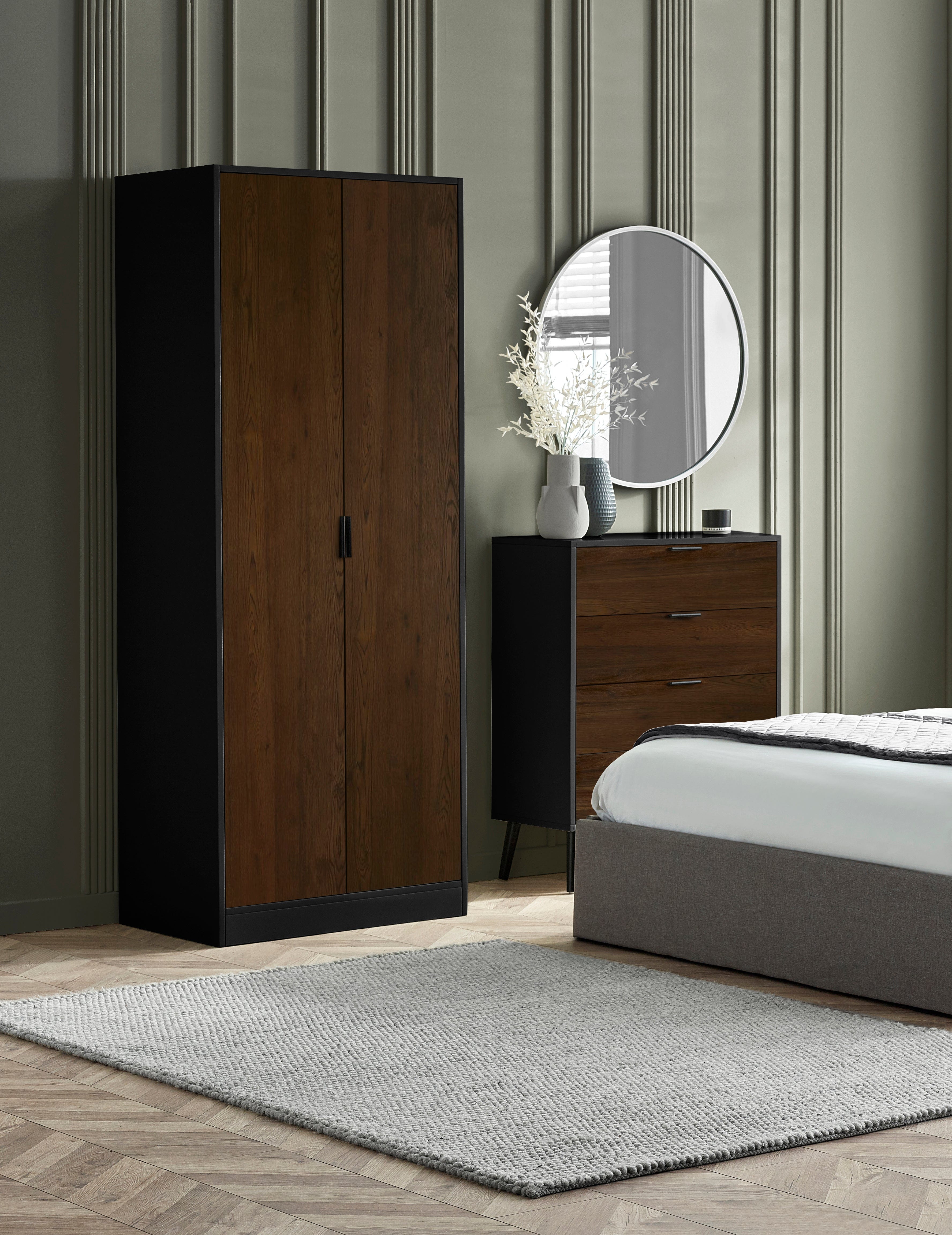 Alba 2 Door Wardrobe - Walnut/Black – Julian Bowen, view 2