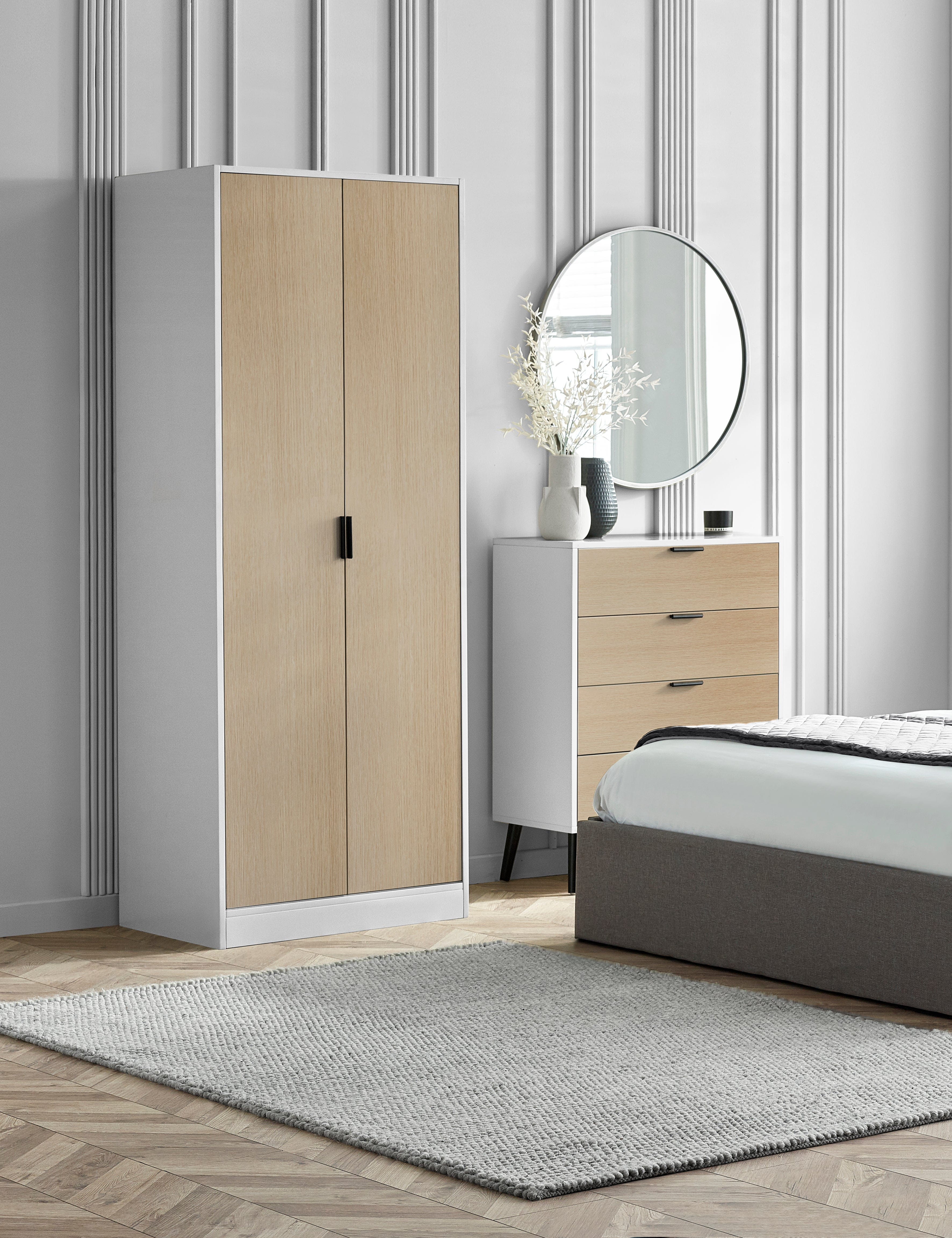Alba 2 Door Wardrobe - White/Oak – Julian Bowen, view 2