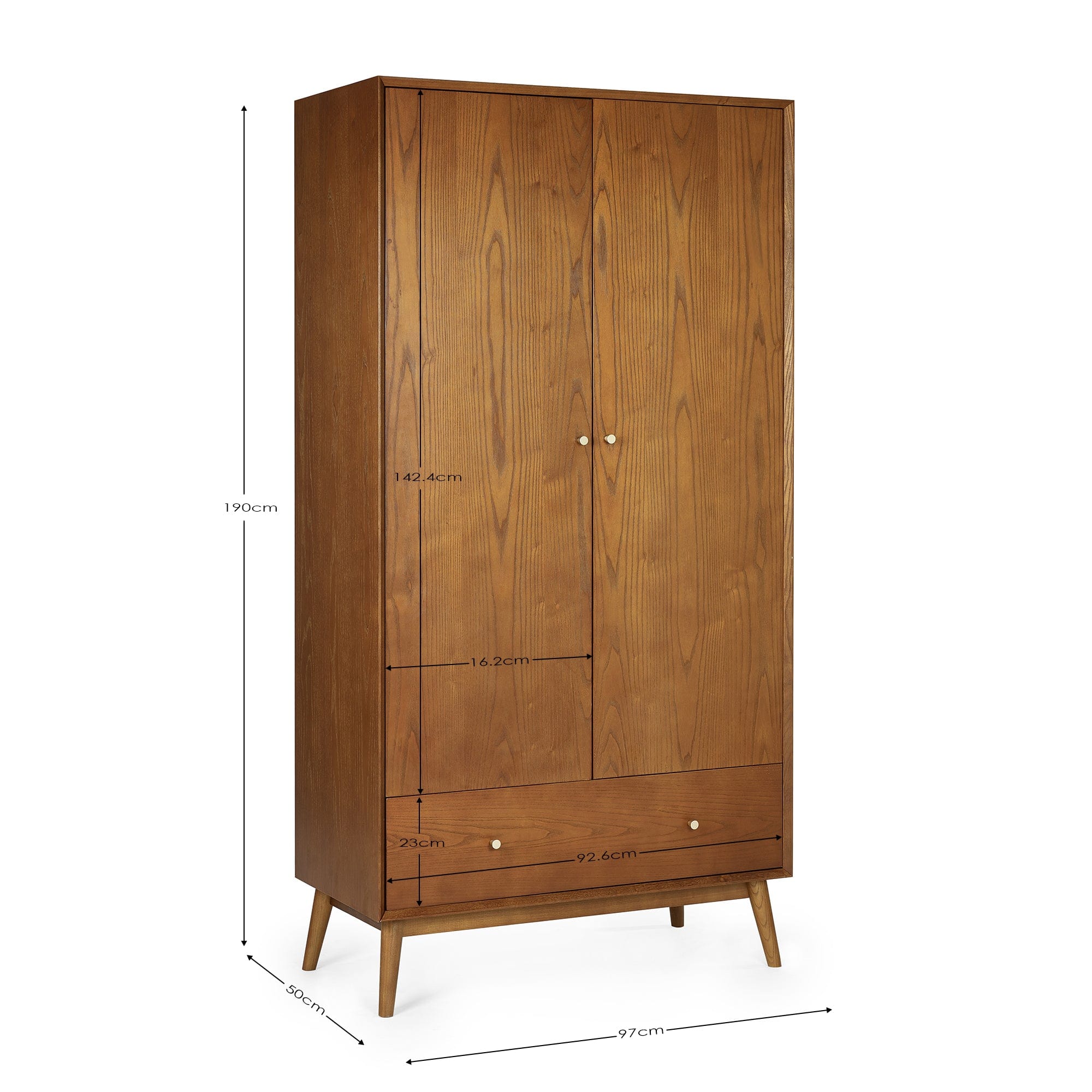 Lowry 2 Door 1 Drawer Wardrobe – Julian Bowen, view 6