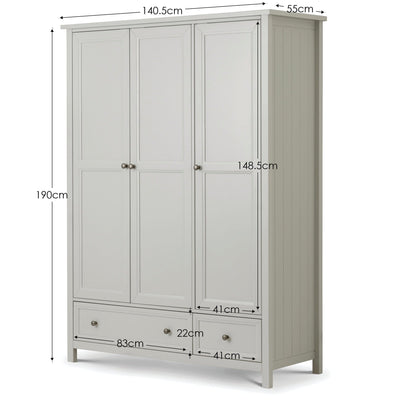 Maine 3 Door Combination Wardrobe - Dove Grey – Julian Bowen, view 2