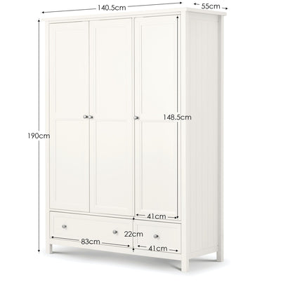 Maine 3 Door Combination Wardrobe - Surf White – Julian Bowen, view 3