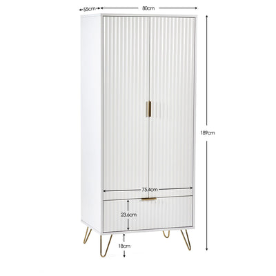 Murano 2 Door 1 Drawer Wardrobe - Matt White – Julian Bowen, view 4