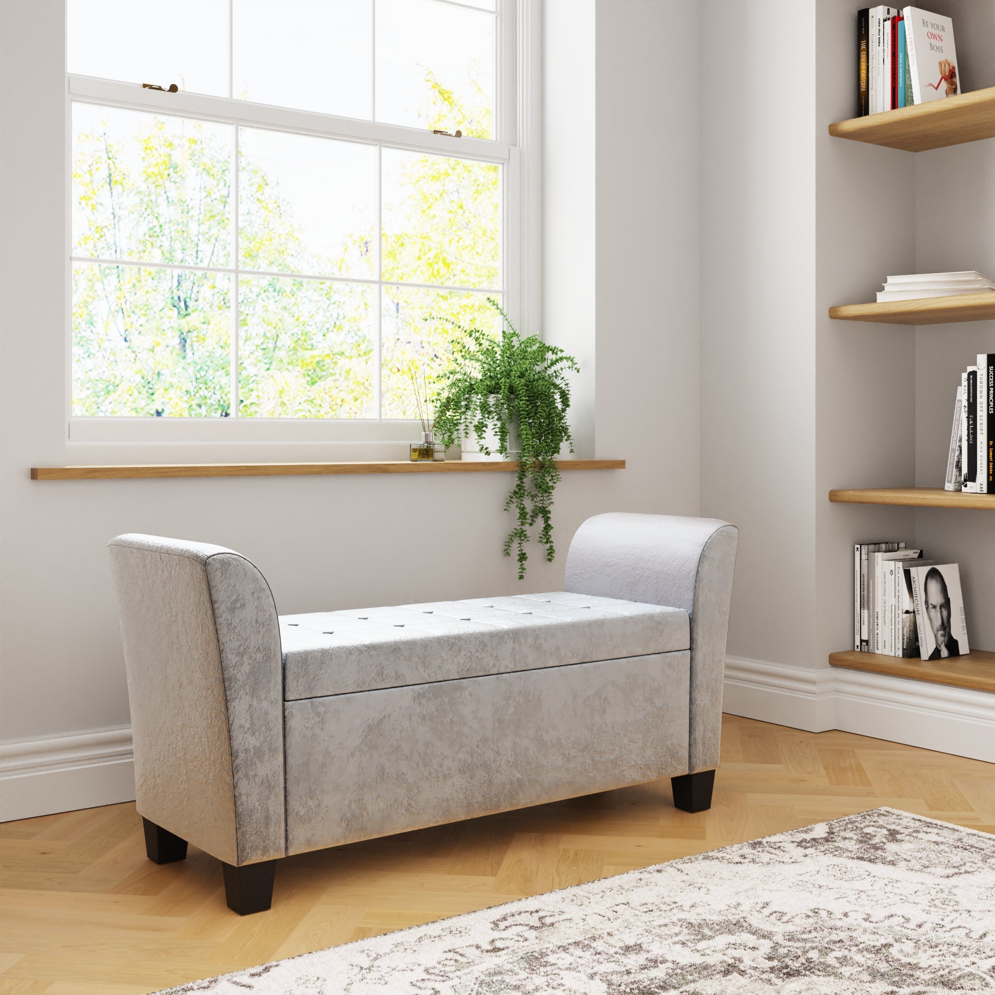 Verona Window Seat Grey Crushed Velvet – GFW, view 2