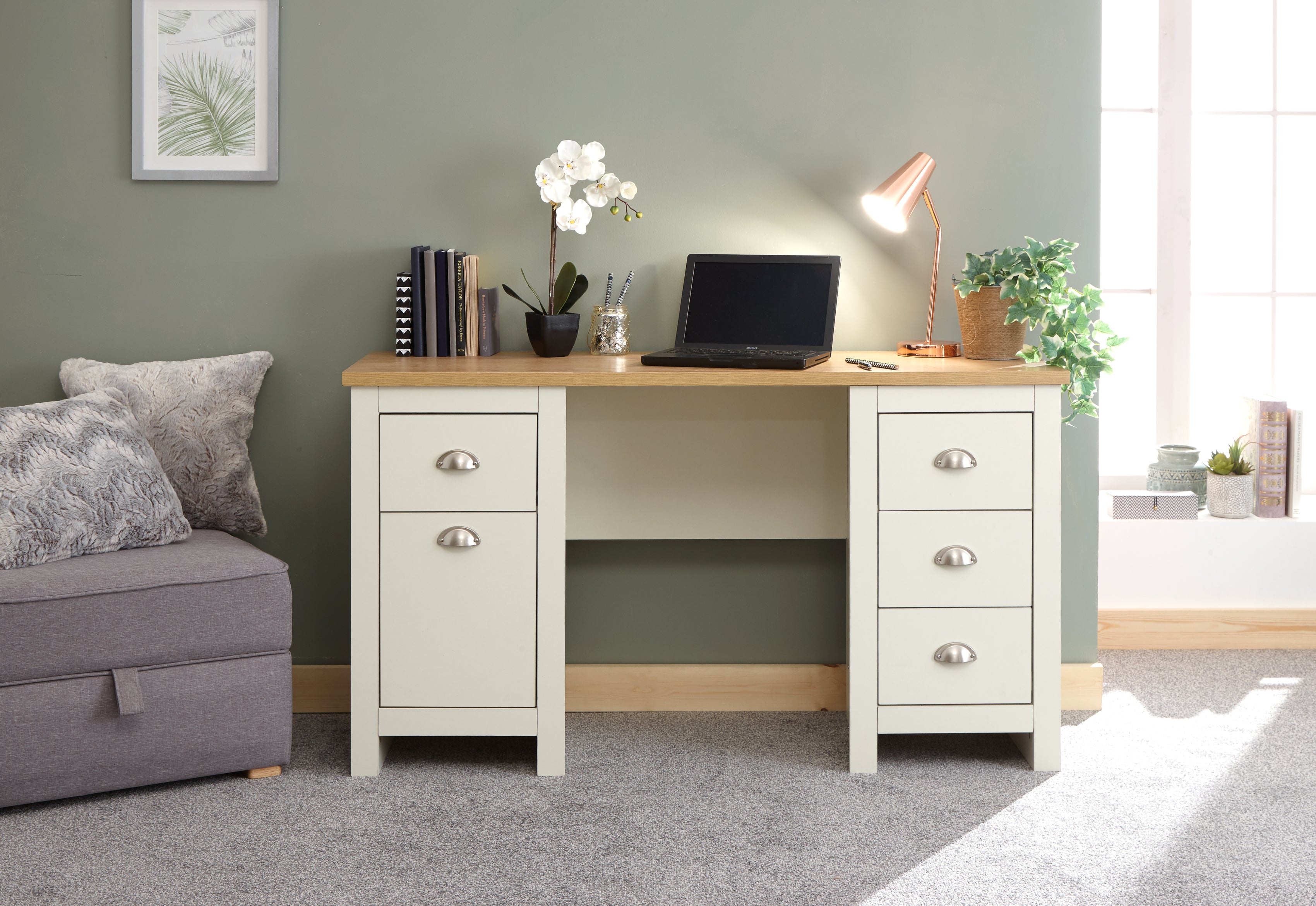 Lancaster Study Desk Cream – GFW, view 2