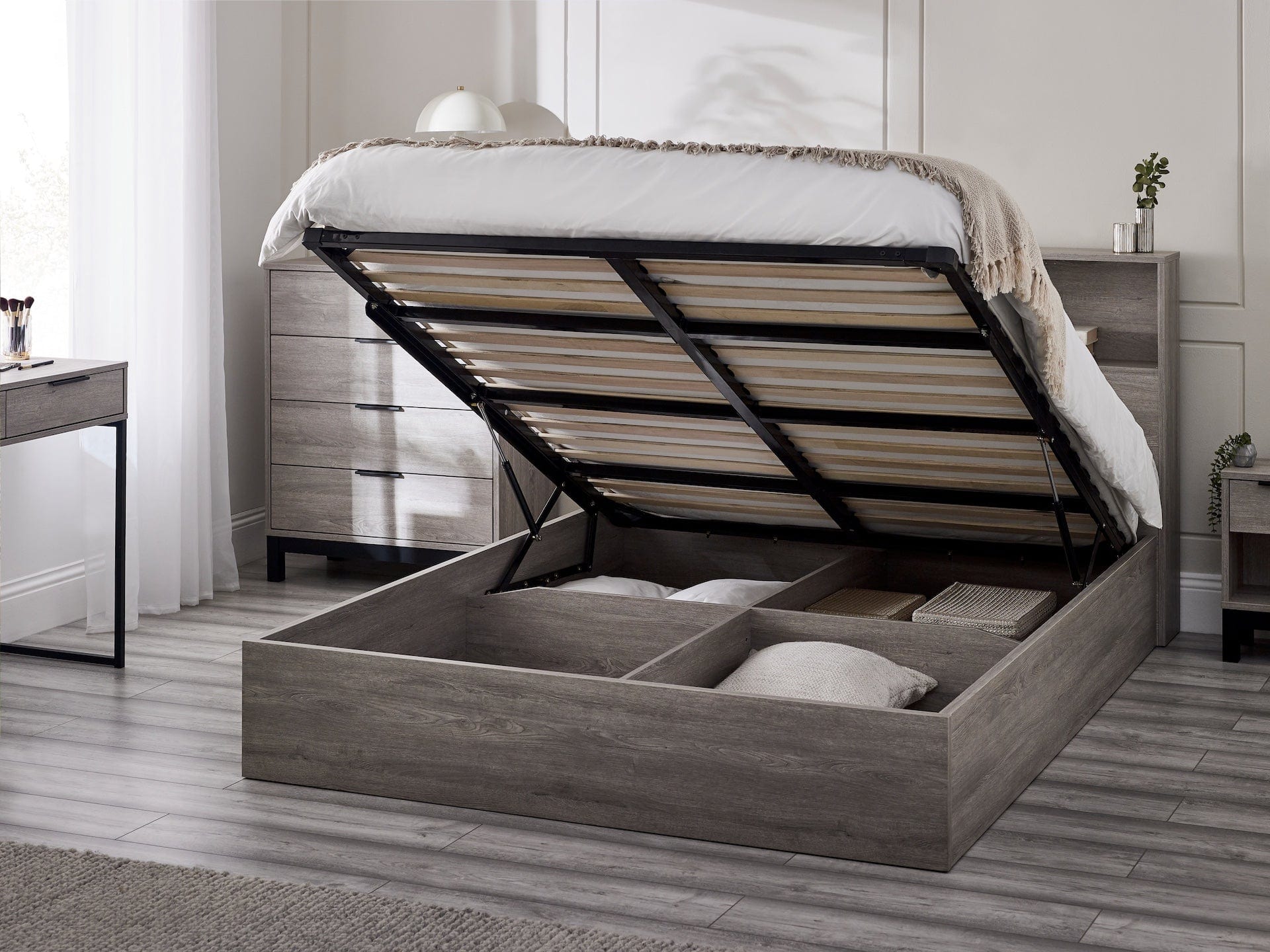 Bali Ottoman Storage Bed - Grey Oak – Julian Bowen, view 2