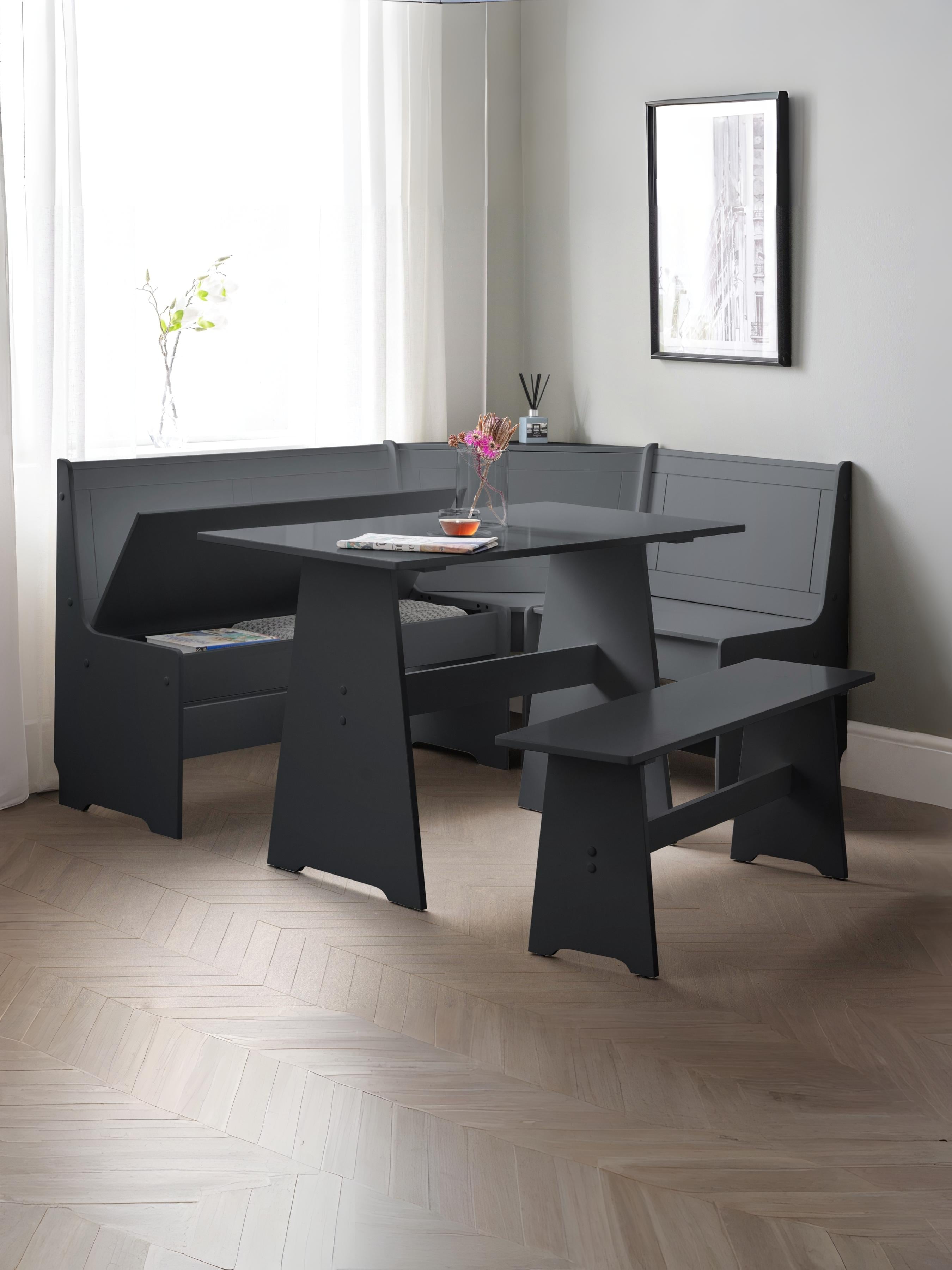 Newport Corner Dining Set With Storage Bench - Anthracite – Julian Bowen, view 3