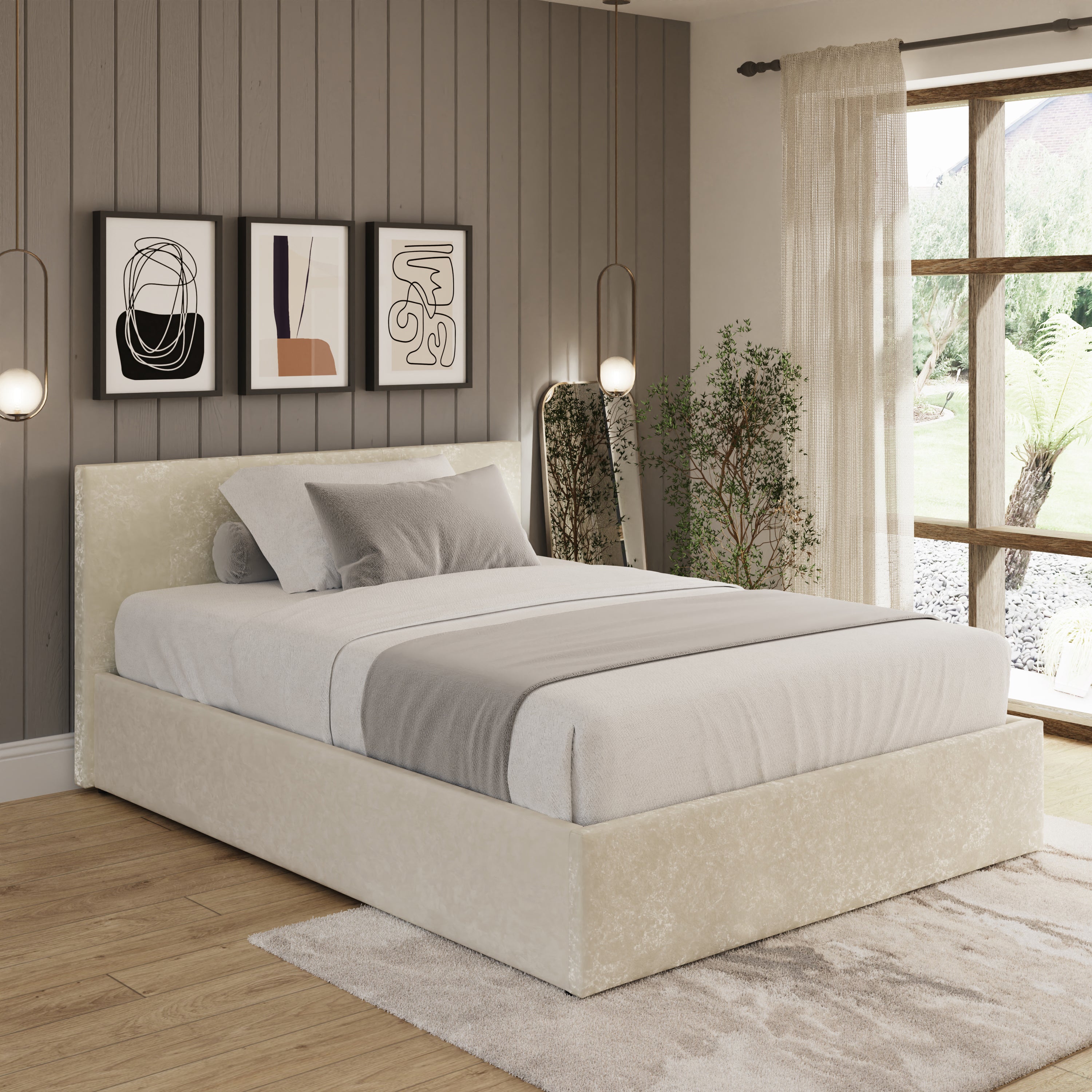 End Lift Ottoman 150cm – Cream Crushed Velvet