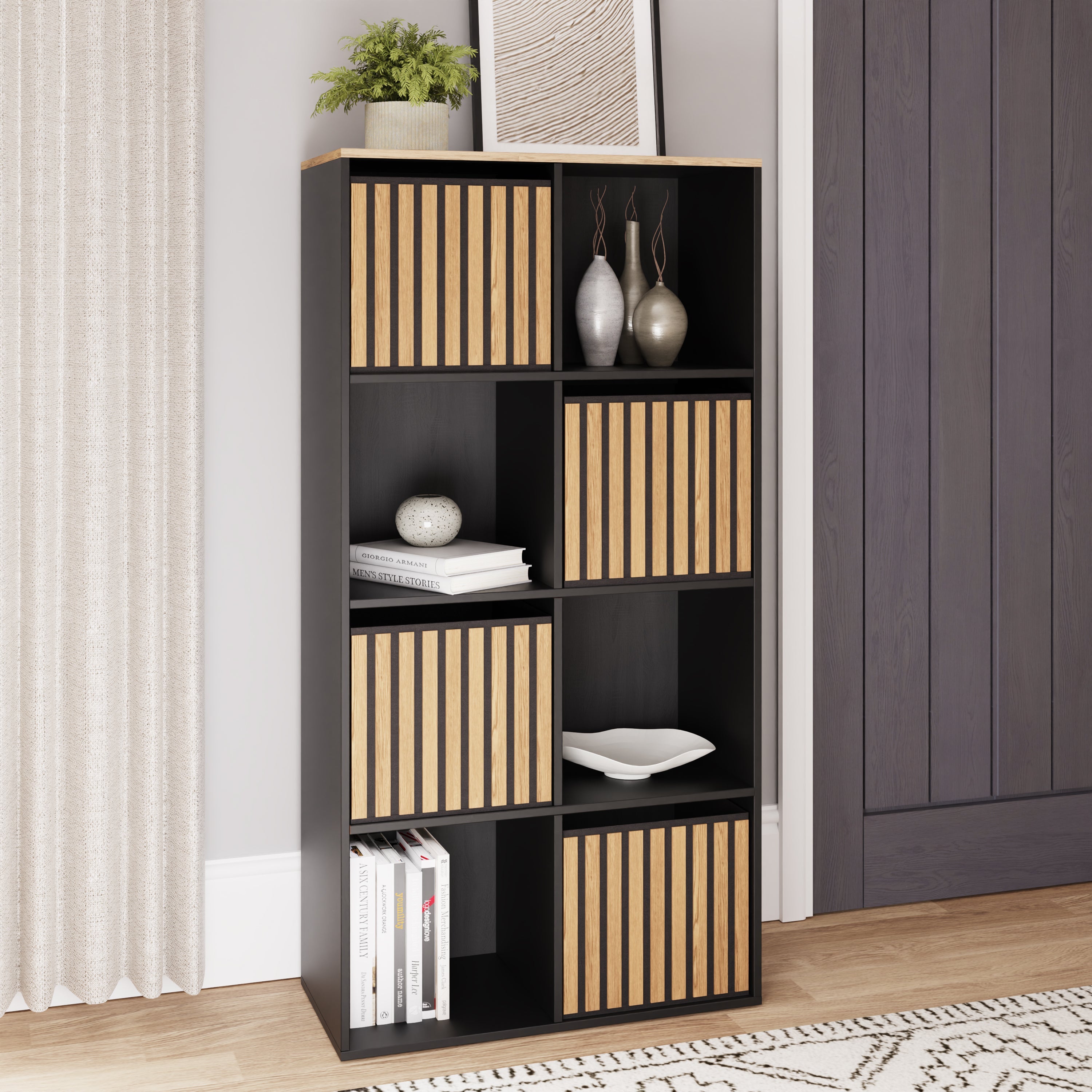 Kube 2X4 Storage Kube Black/Medium Oak – GFW, view 2